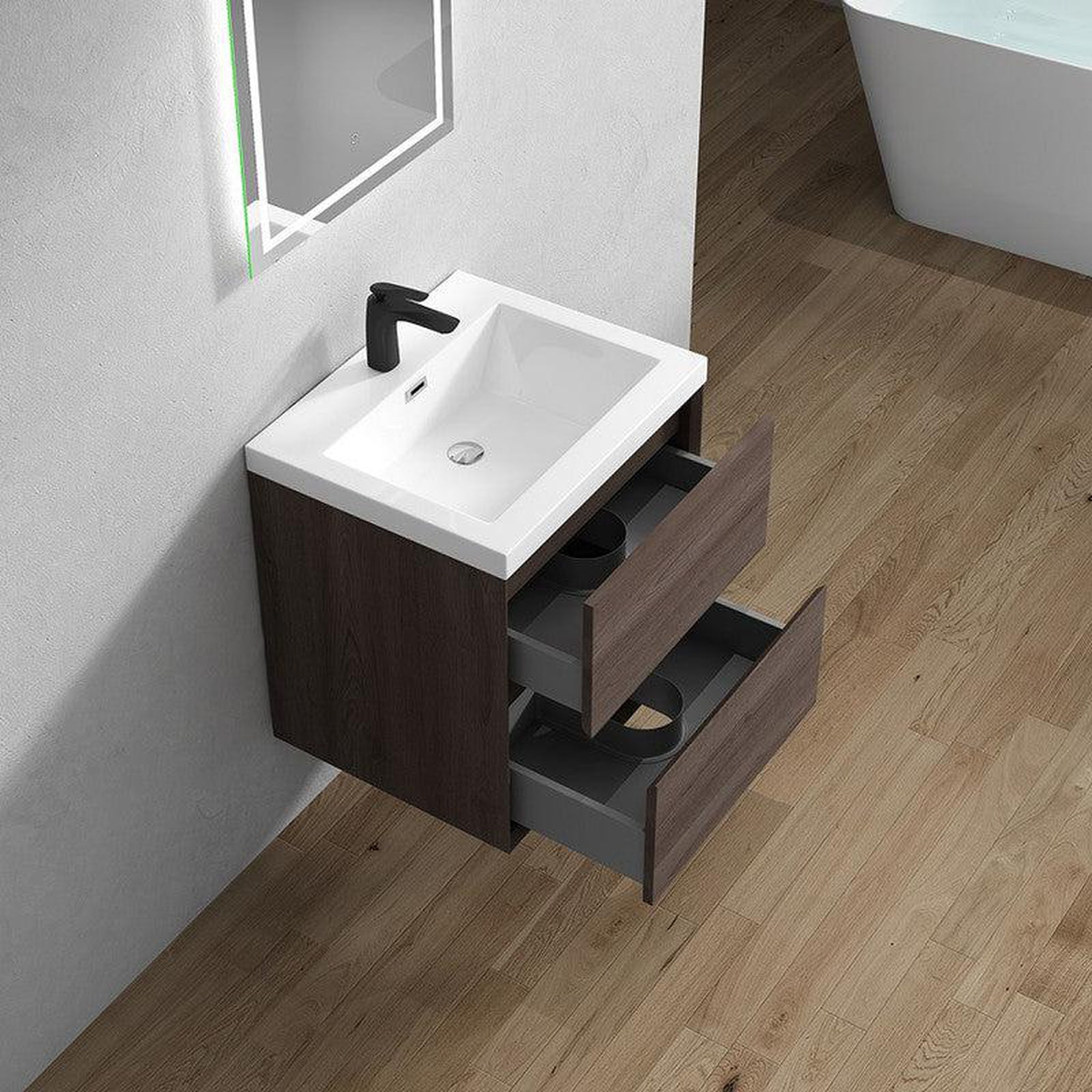 Moreno Bath, Moreno Bath Kingdee 24" Red Oak Wall-Mounted Vanity With Single Reinforced White Acrylic Sink