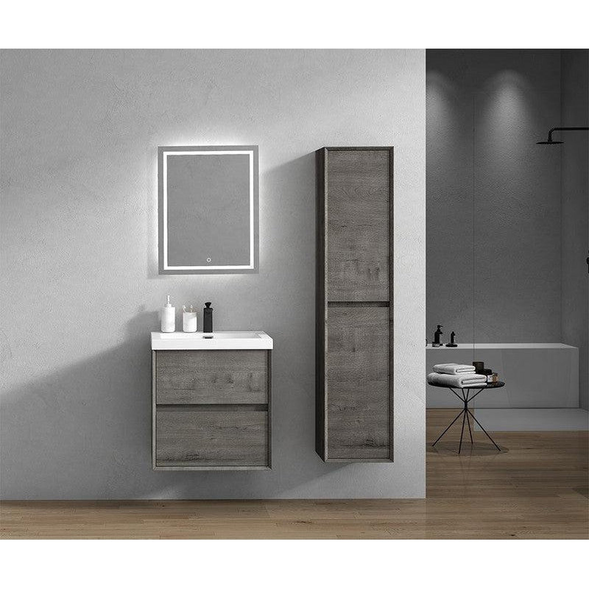 Moreno Bath, Moreno Bath Kingdee 24" Smoke Oak Wall-Mounted Vanity With Single Reinforced White Acrylic Sink