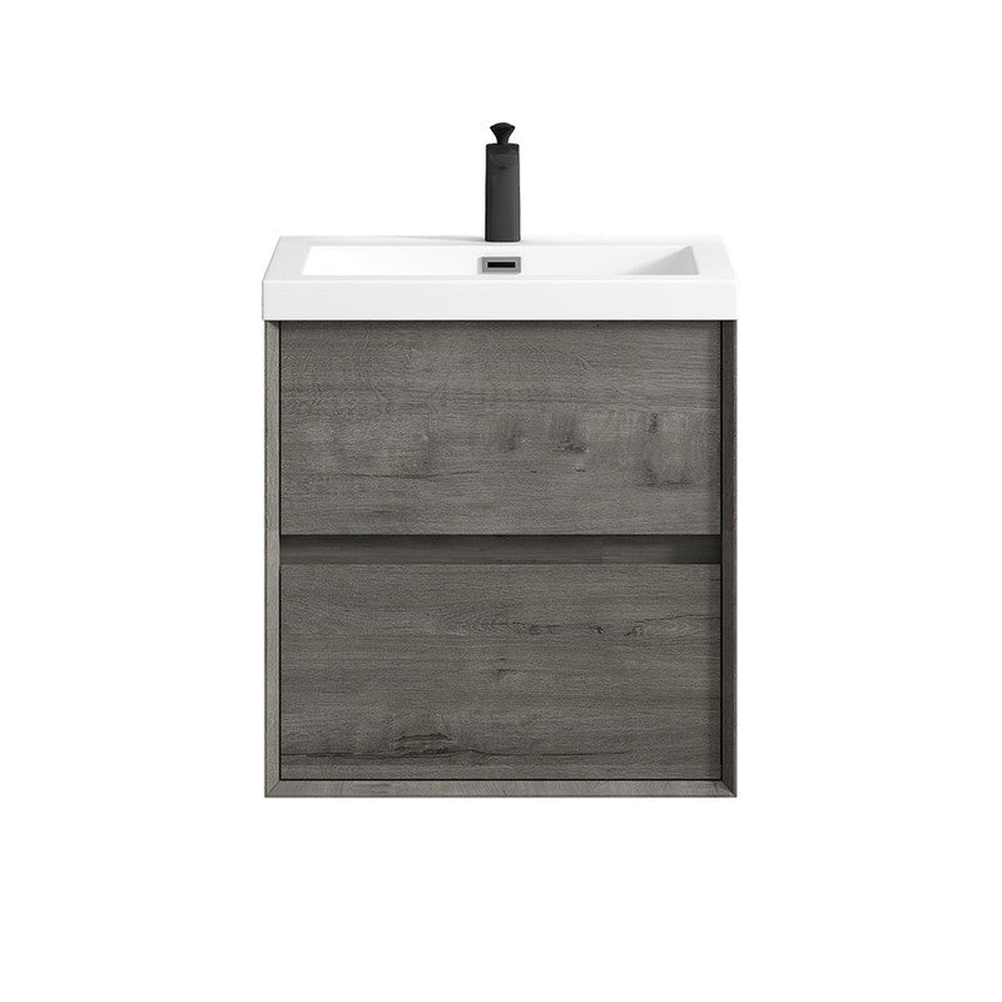 Moreno Bath, Moreno Bath Kingdee 24" Smoke Oak Wall-Mounted Vanity With Single Reinforced White Acrylic Sink