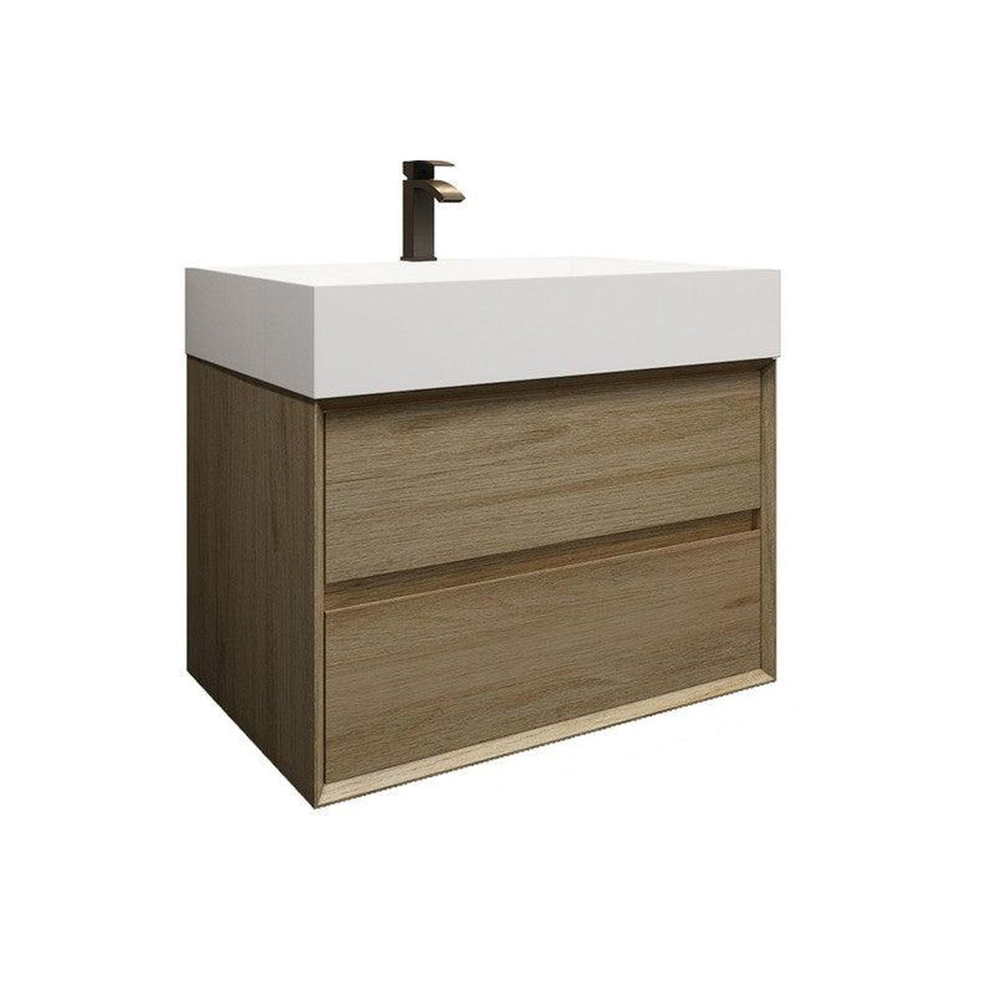 Moreno Bath, Moreno Bath MAX 30" Coffee Wood Wall-Mounted Vanity With Single Reinforced White Acrylic Sink