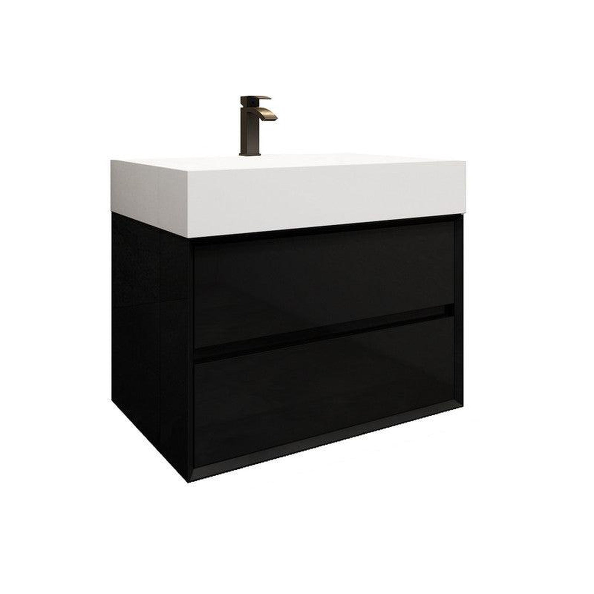 Moreno Bath, Moreno Bath MAX 30" Gloss Black Wall-Mounted Vanity With Single Reinforced White Acrylic Sink