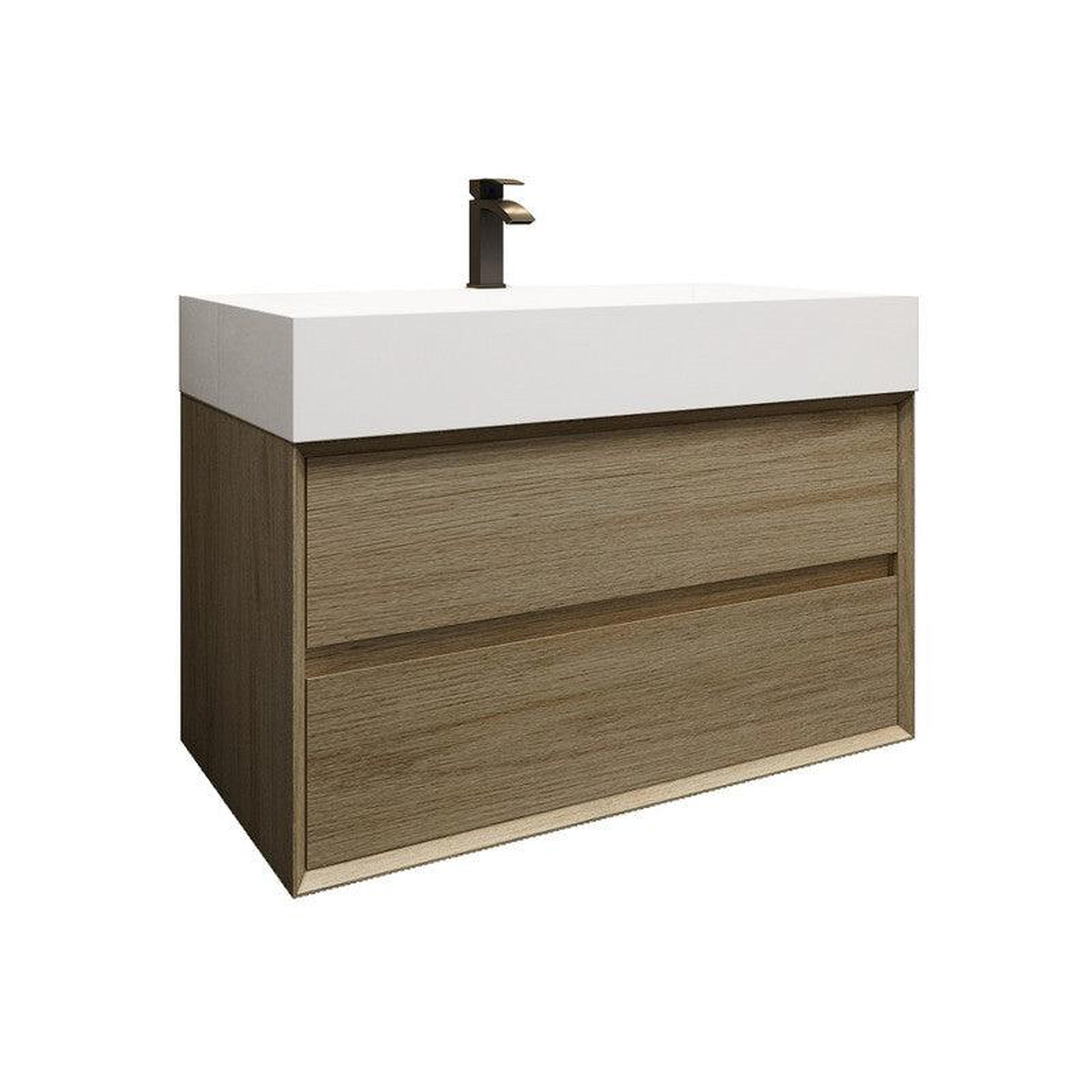 Moreno Bath, Moreno Bath MAX 36" Coffee Wood Wall-Mounted Vanity With Single Reinforced White Acrylic Sink