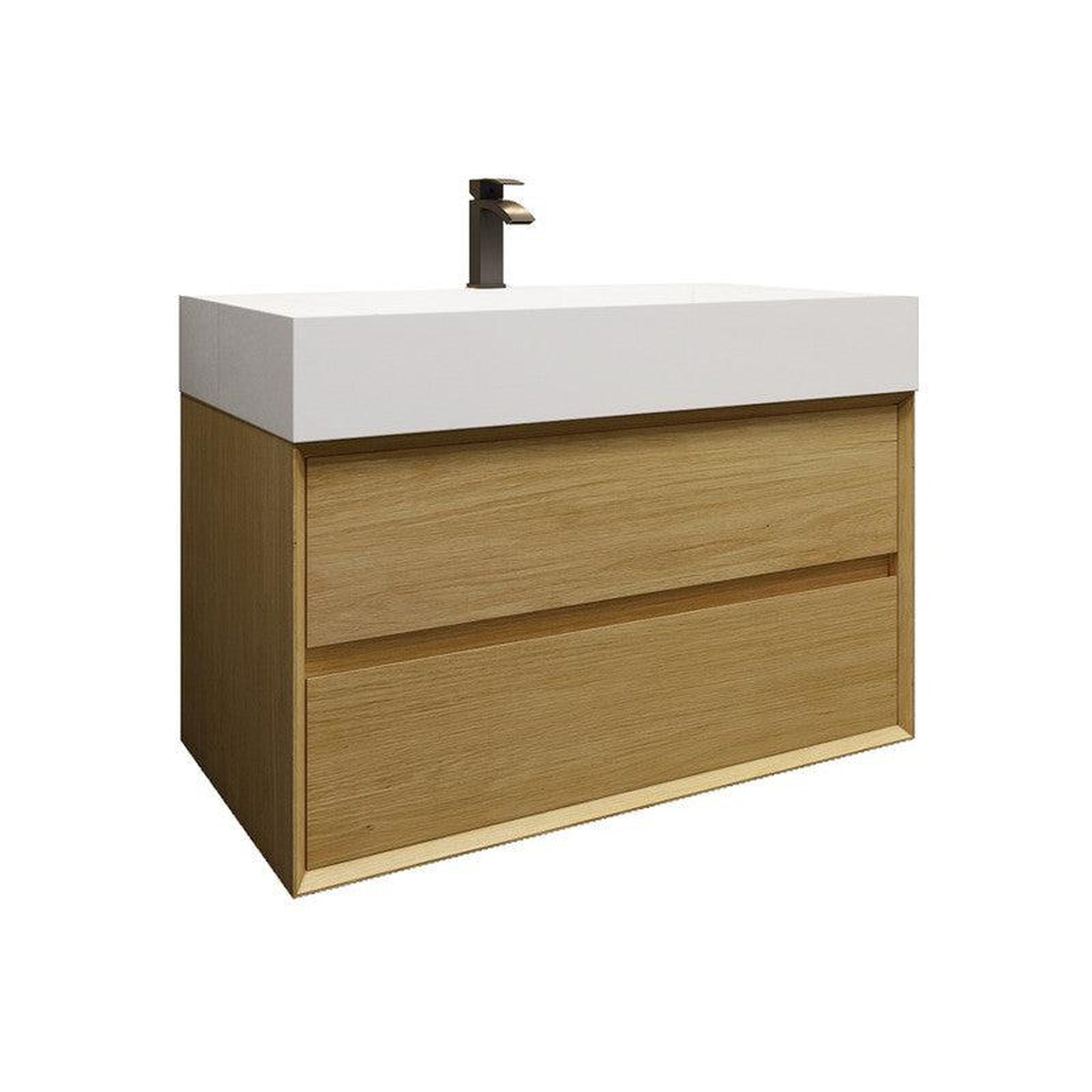 Moreno Bath, Moreno Bath MAX 36" Teak Oak Wall-Mounted Vanity With Single Reinforced White Acrylic Sink