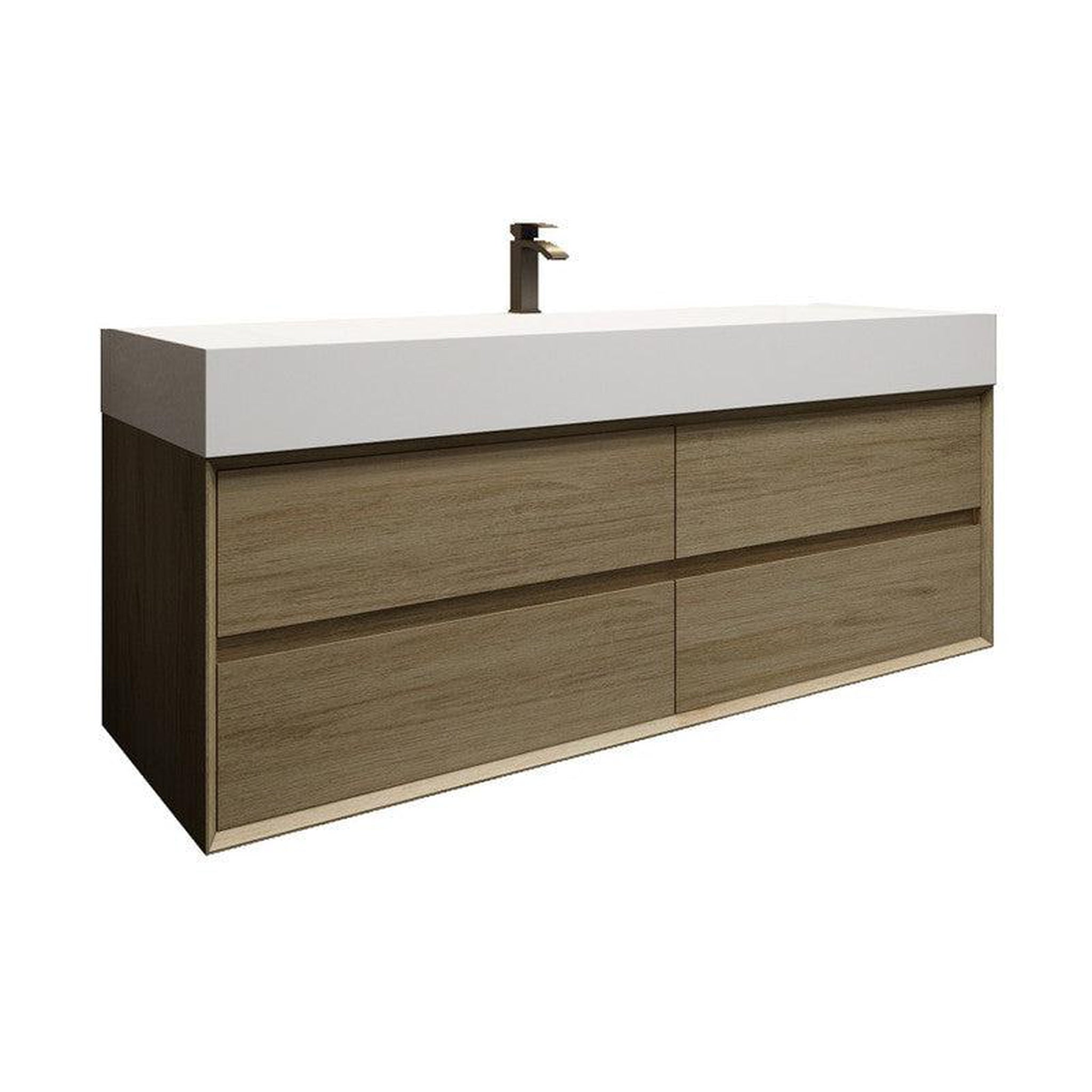 Moreno Bath, Moreno Bath MAX 60" Coffee Wood Wall-Mounted Vanity With Single Faucet Hole and Reinforced White Acrylic Sink