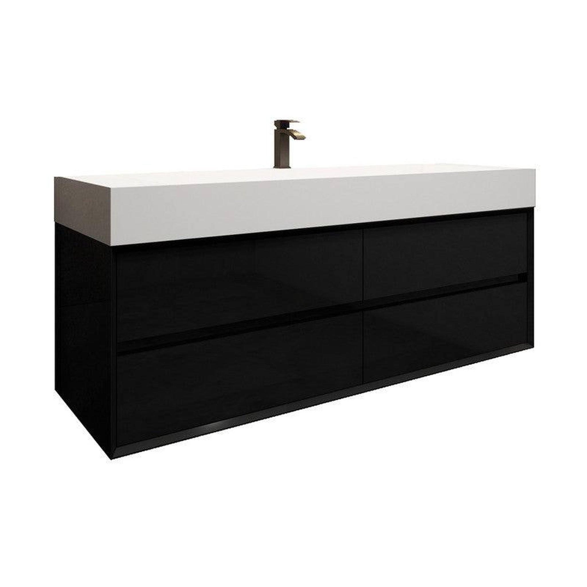 Moreno Bath, Moreno Bath MAX 60" Gloss Black Wall-Mounted Vanity With Single Faucet Hole and Reinforced White Acrylic Sink