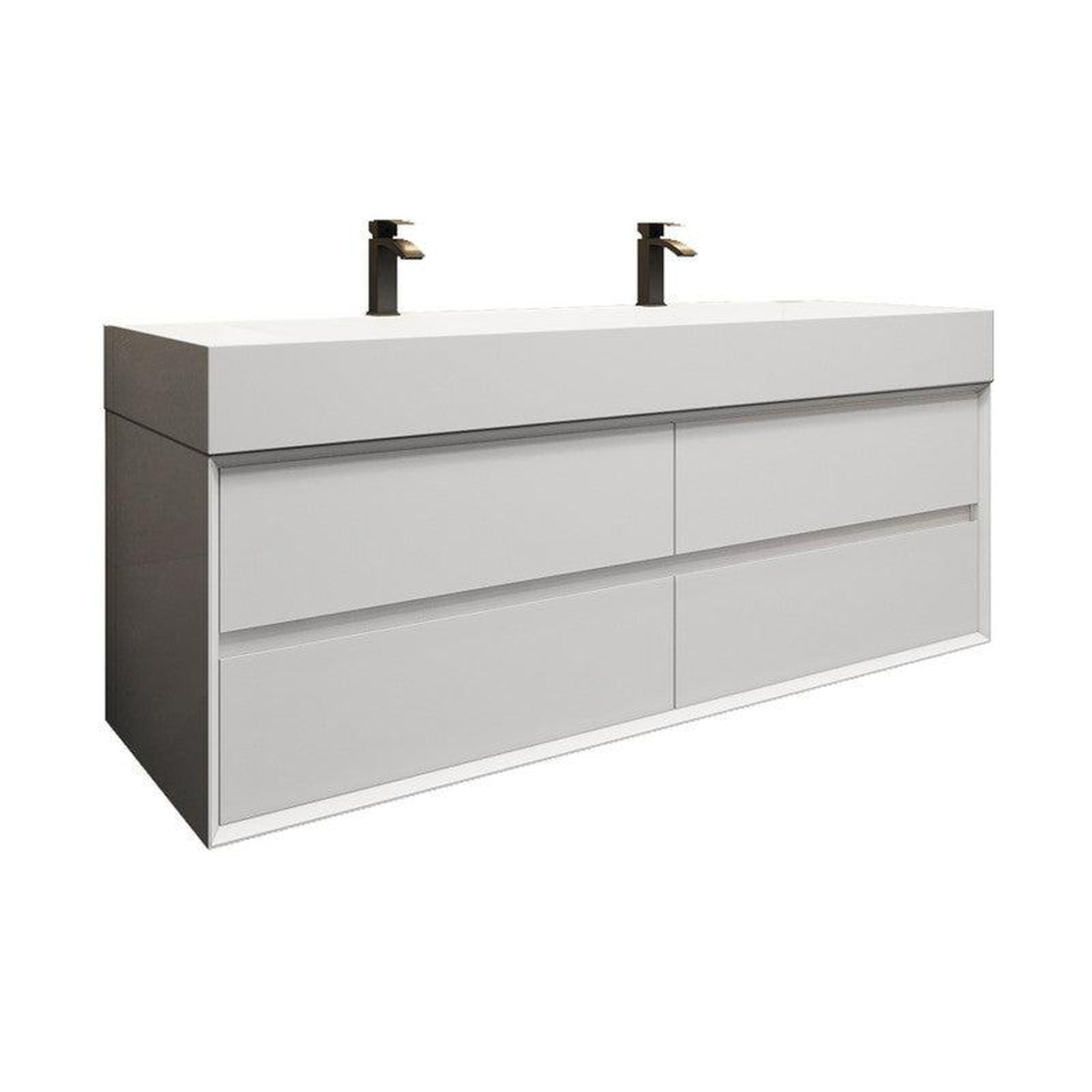 Moreno Bath, Moreno Bath MAX 60" Gloss White Wall-Mounted Vanity With Double Faucet Holes and Reinforced White Acrylic Sink