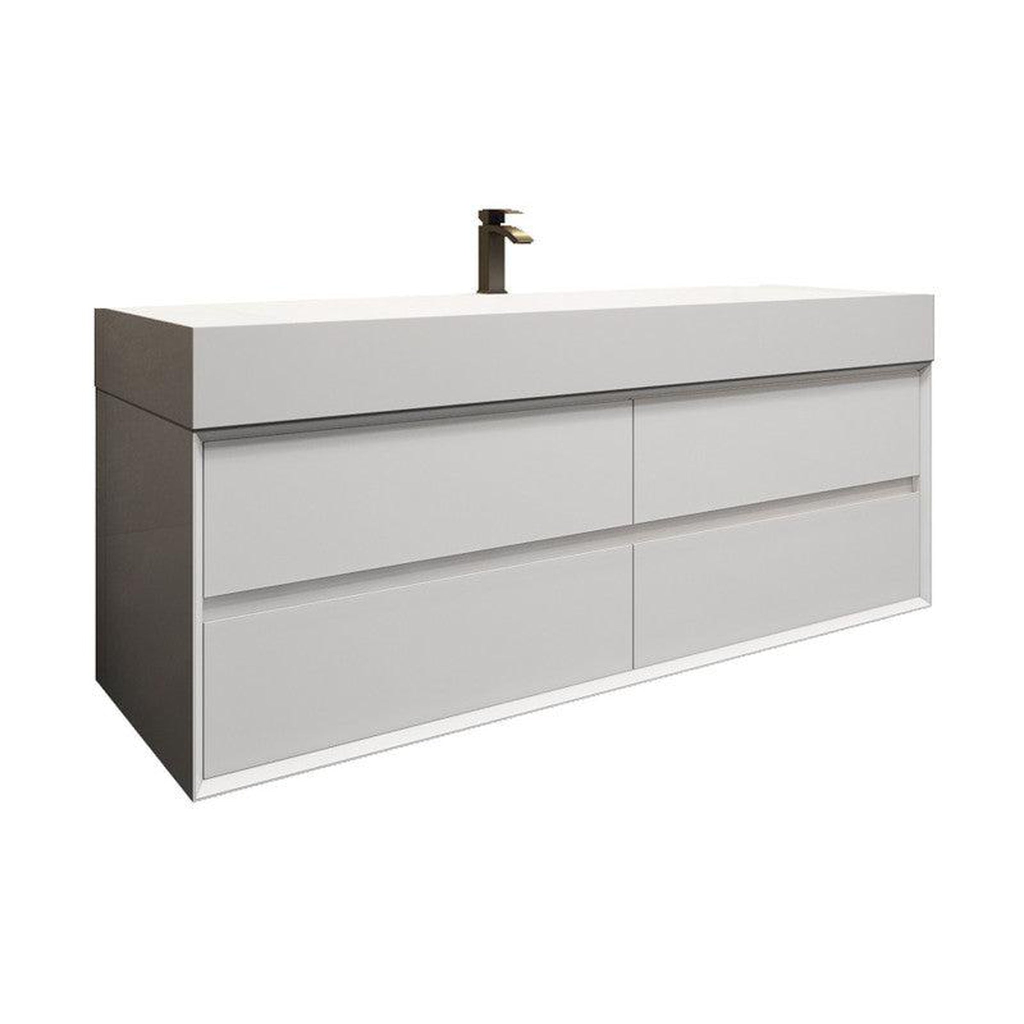 Moreno Bath, Moreno Bath MAX 60" Gloss White Wall-Mounted Vanity With Single Faucet Hole and Reinforced White Acrylic Sink