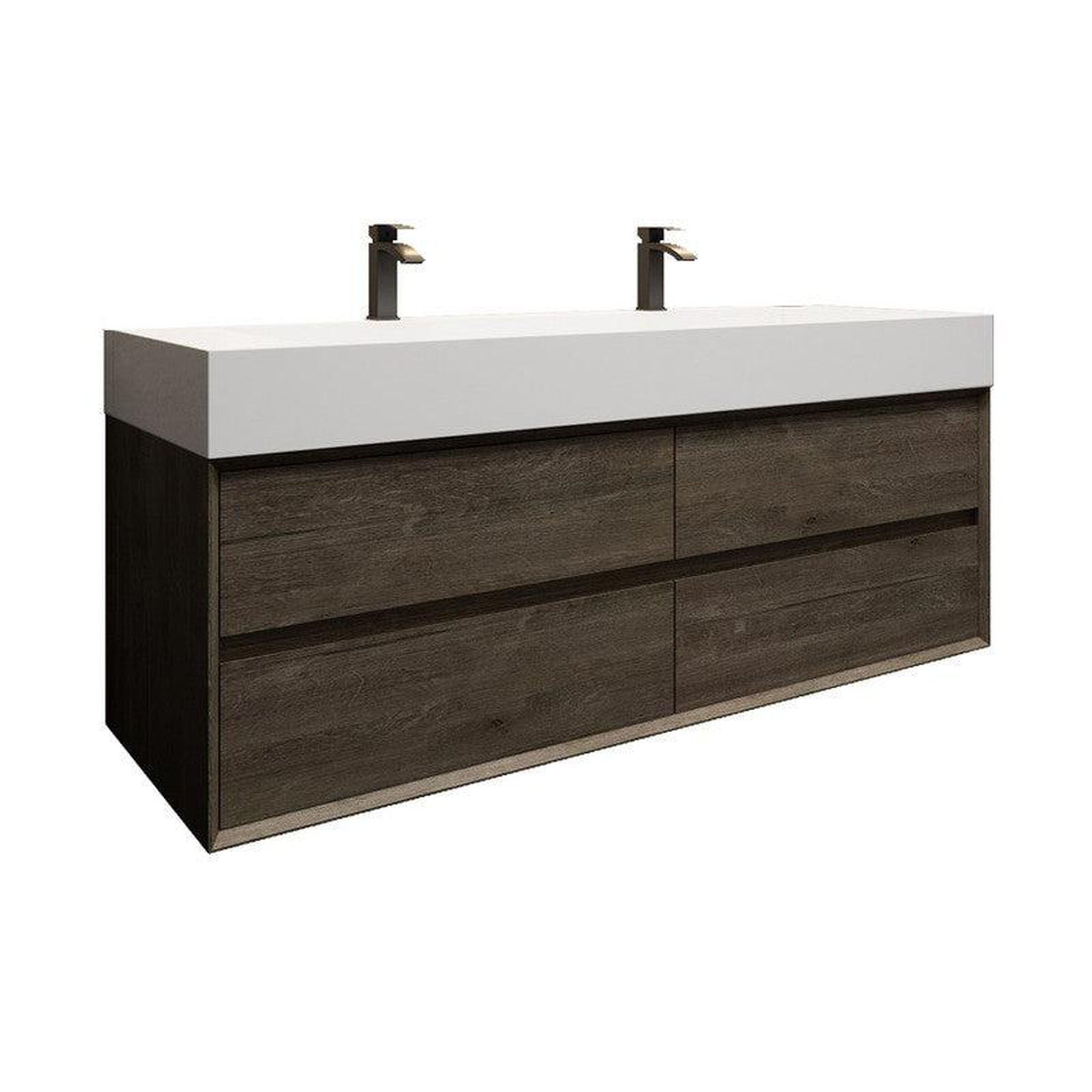 Moreno Bath, Moreno Bath MAX 60" Gray Oak Wall-Mounted Vanity With Double Faucet Holes and Reinforced White Acrylic Sink