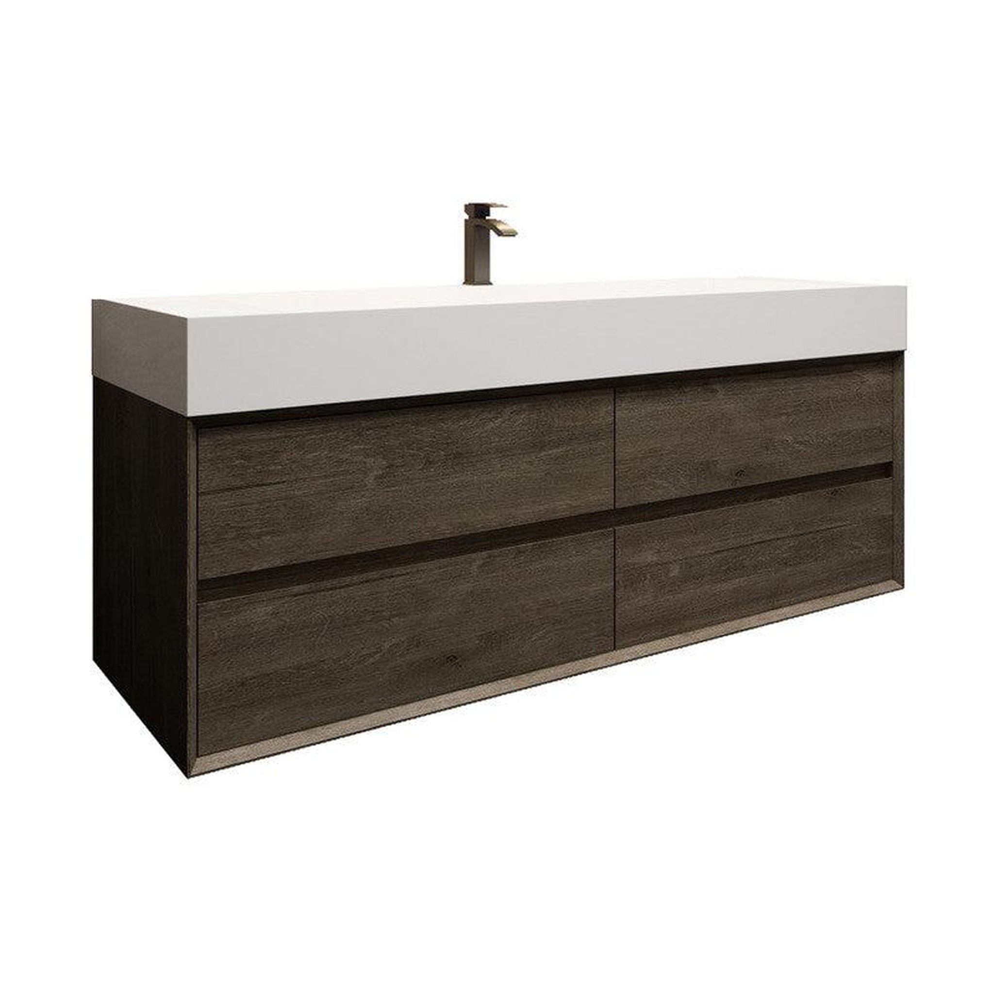 Moreno Bath, Moreno Bath MAX 60" Gray Oak Wall-Mounted Vanity With Single Faucet Hole and Reinforced White Acrylic Sink