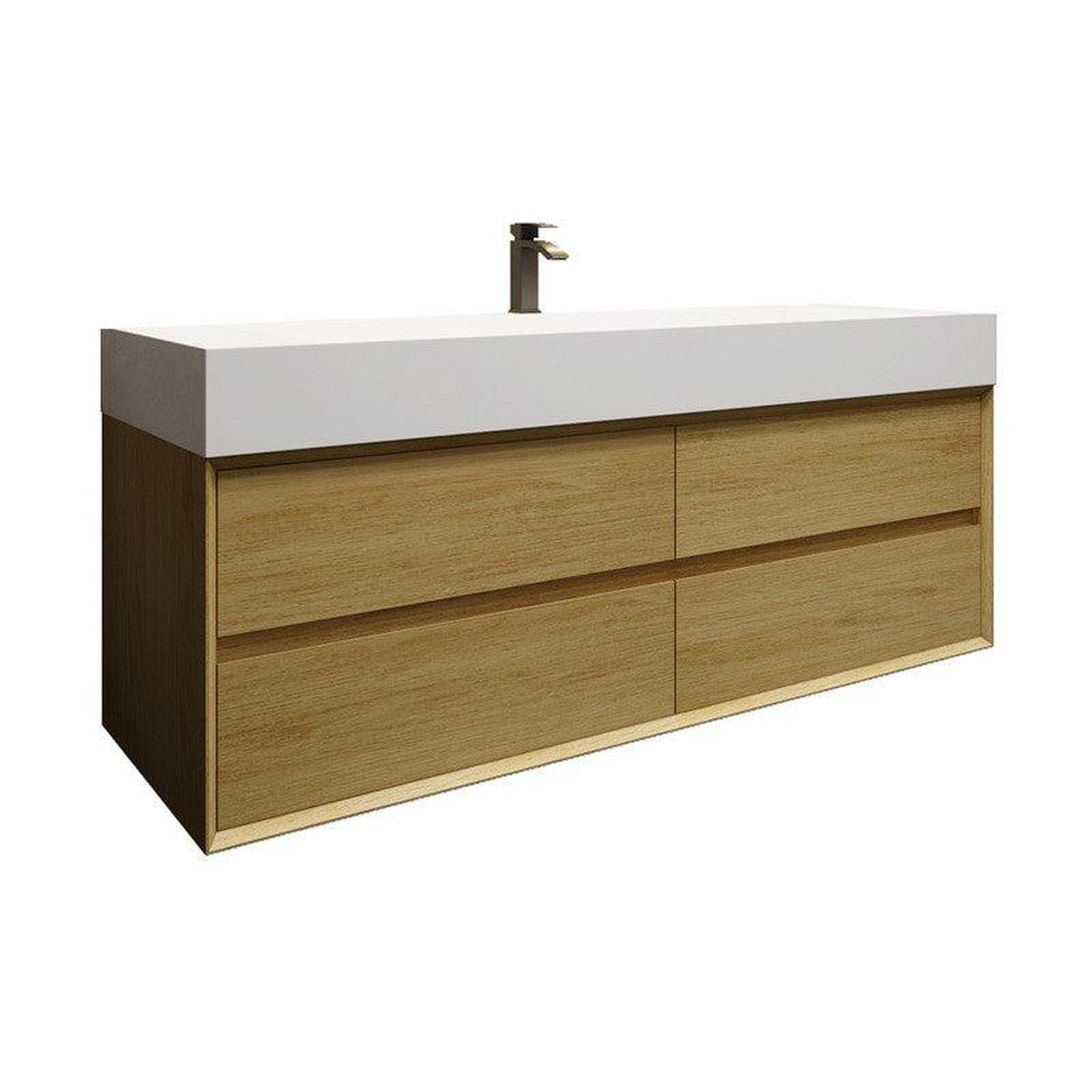 Moreno Bath, Moreno Bath MAX 60" Teak Oak Wall-Mounted Vanity With Single Faucet Hole and Reinforced White Acrylic Sink