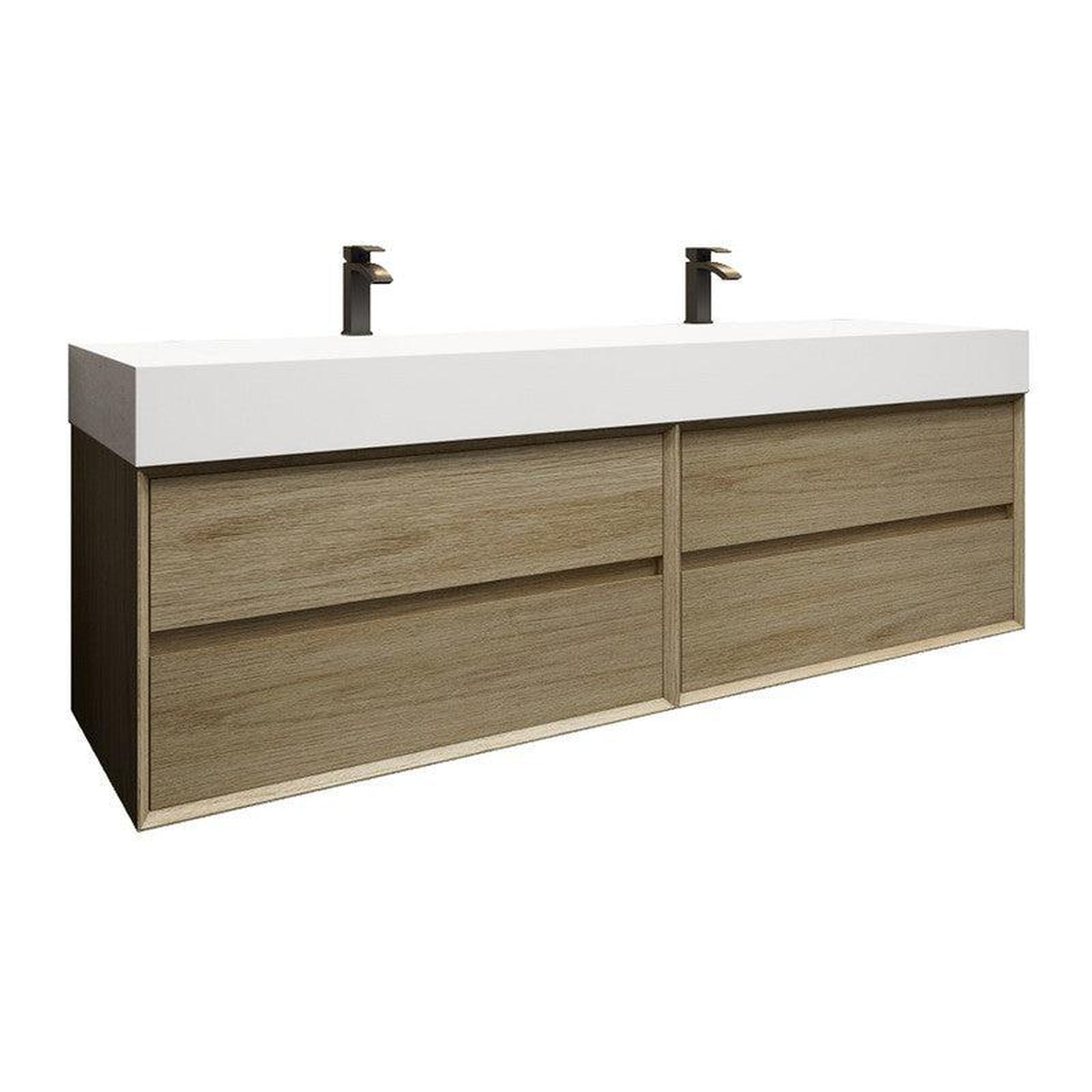 Moreno Bath, Moreno Bath MAX 72" Coffee Wood Wall-Mounted Vanity With Double Faucet Holes and Reinforced White Acrylic Sink