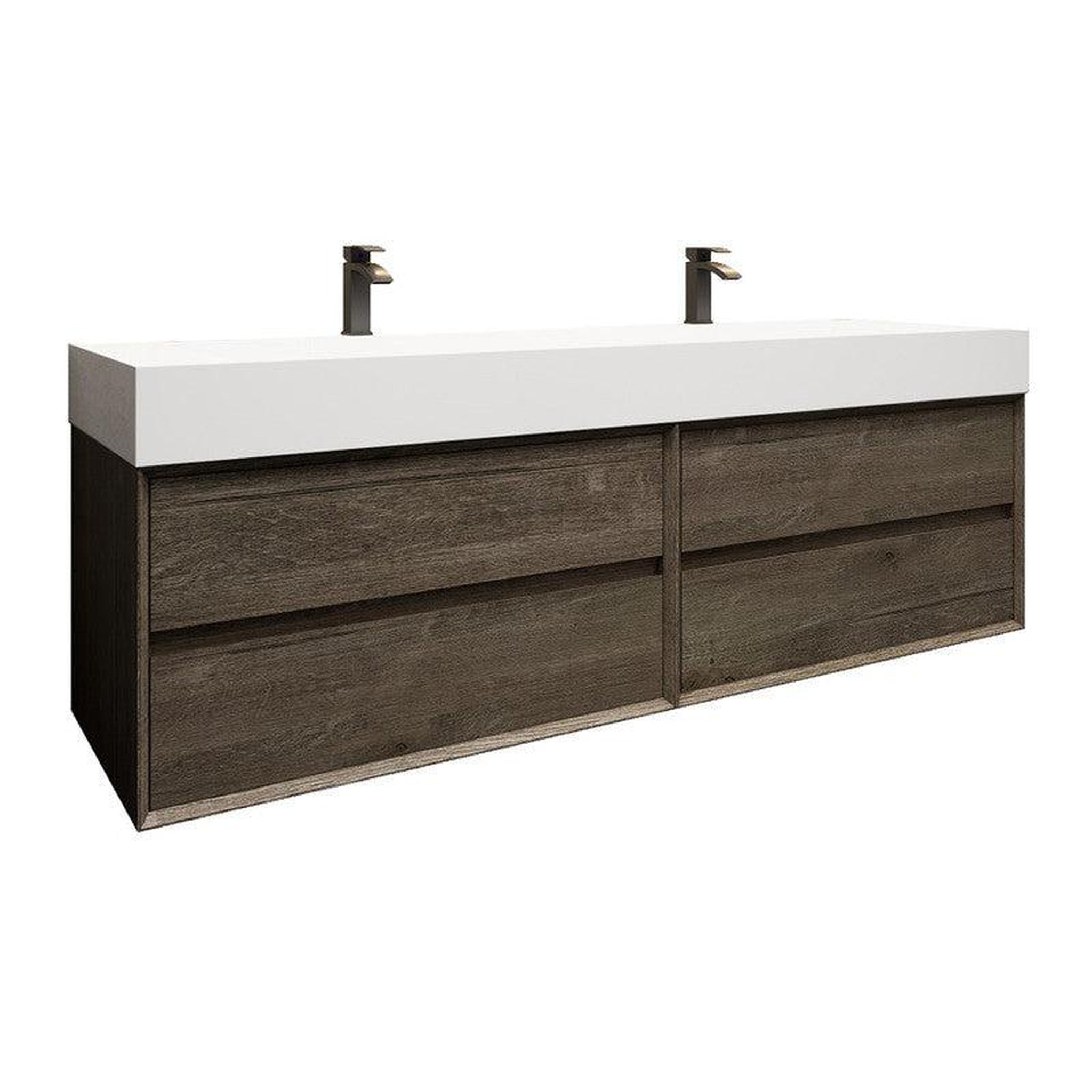 Moreno Bath, Moreno Bath MAX 72" Gray Oak Wall-Mounted Vanity With Double Faucet Holes and Reinforced White Acrylic Sink