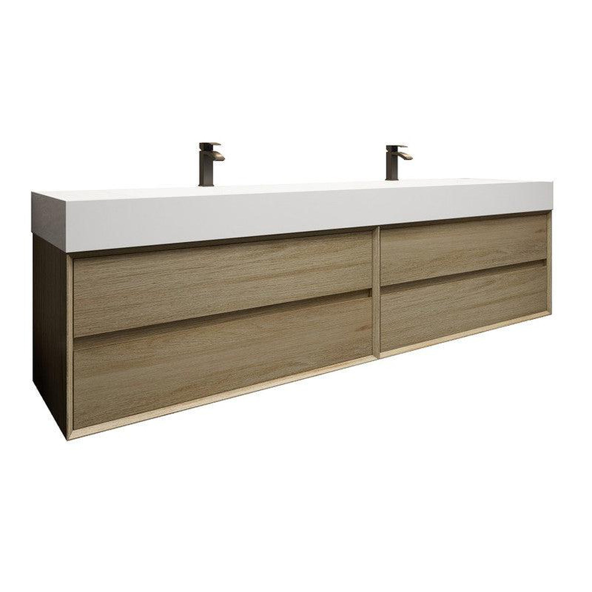 Moreno Bath, Moreno Bath MAX 84" Coffee Wood Wall-Mounted Vanity With Double Faucet Holes and Reinforced White Acrylic Sink