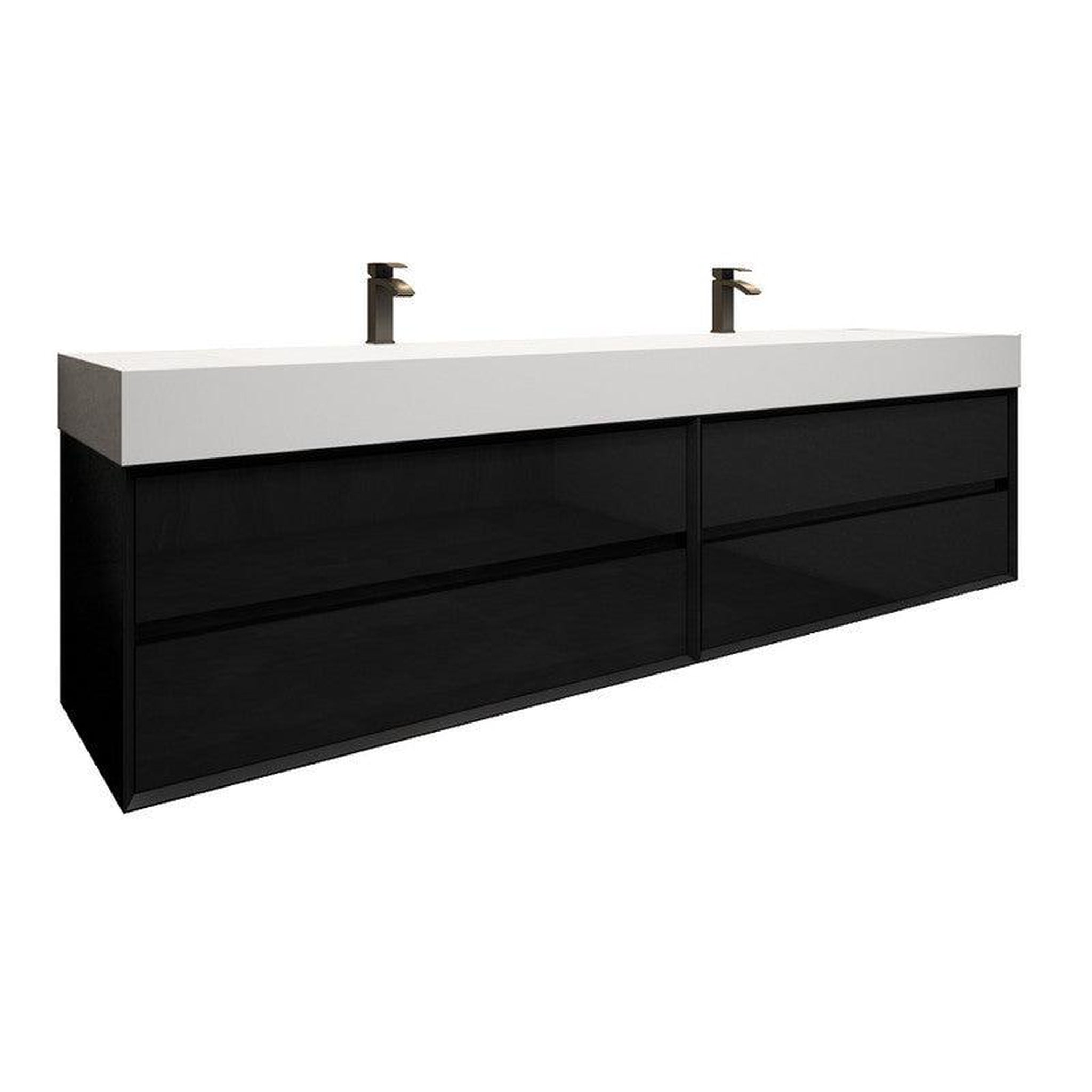 Moreno Bath, Moreno Bath MAX 84" Gloss Black Wall-Mounted Vanity With Double Faucet Holes and Reinforced White Acrylic Sink