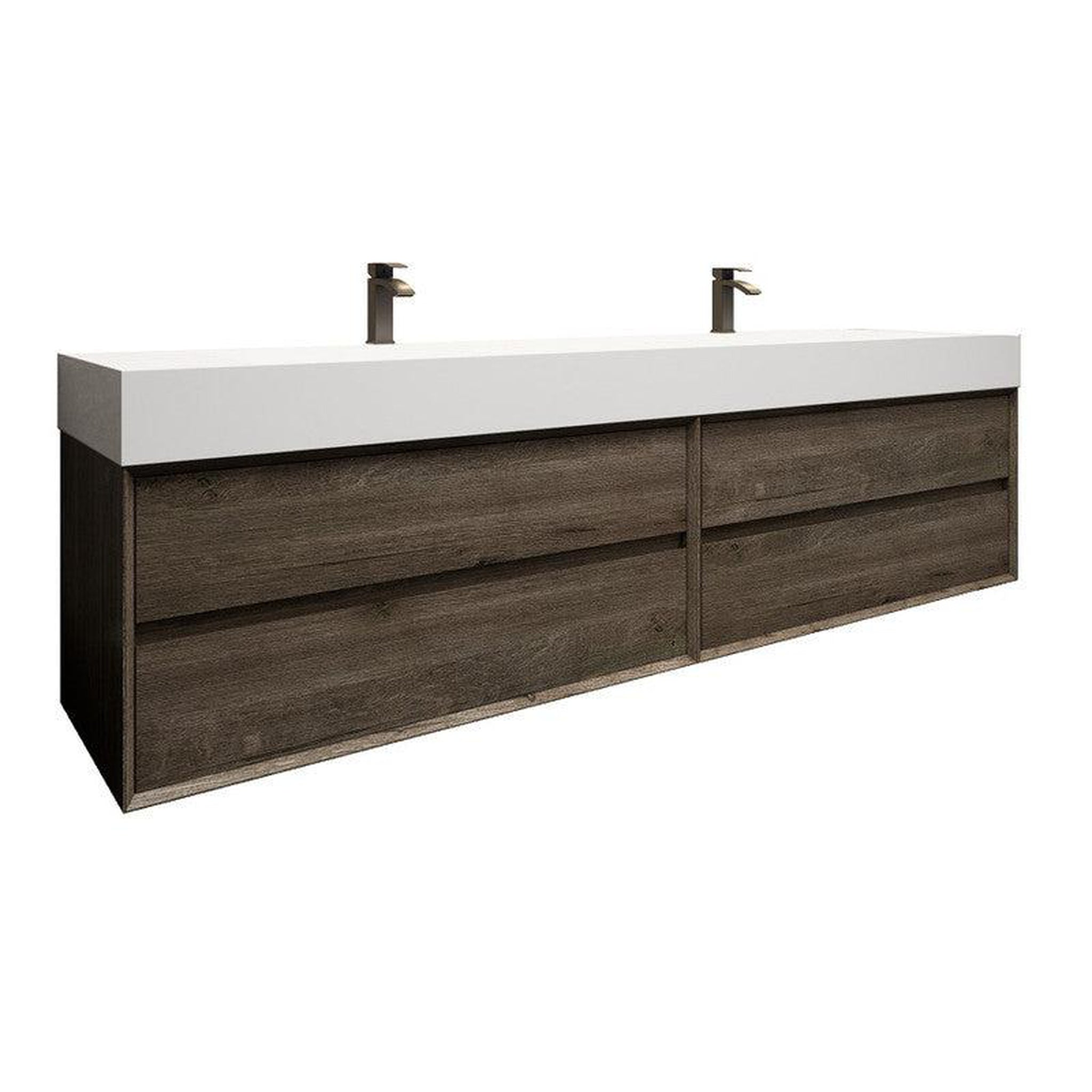 Moreno Bath, Moreno Bath MAX 84" Gray Oak Wall-Mounted Vanity With Double Faucet Holes and Reinforced White Acrylic Sink