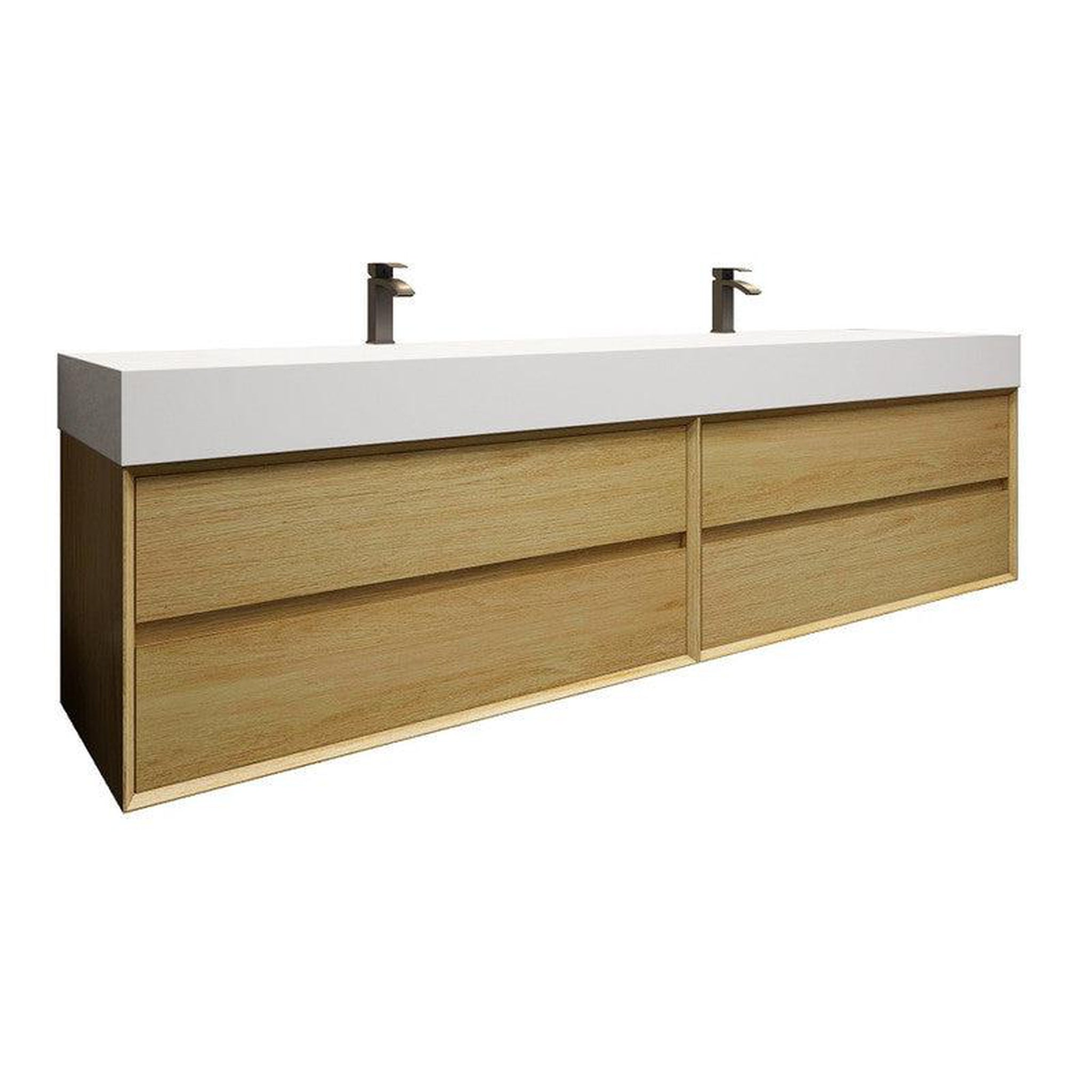 Moreno Bath, Moreno Bath MAX 84" Teak Oak Wall-Mounted Vanity With Double Faucet Holes and Reinforced White Acrylic Sink