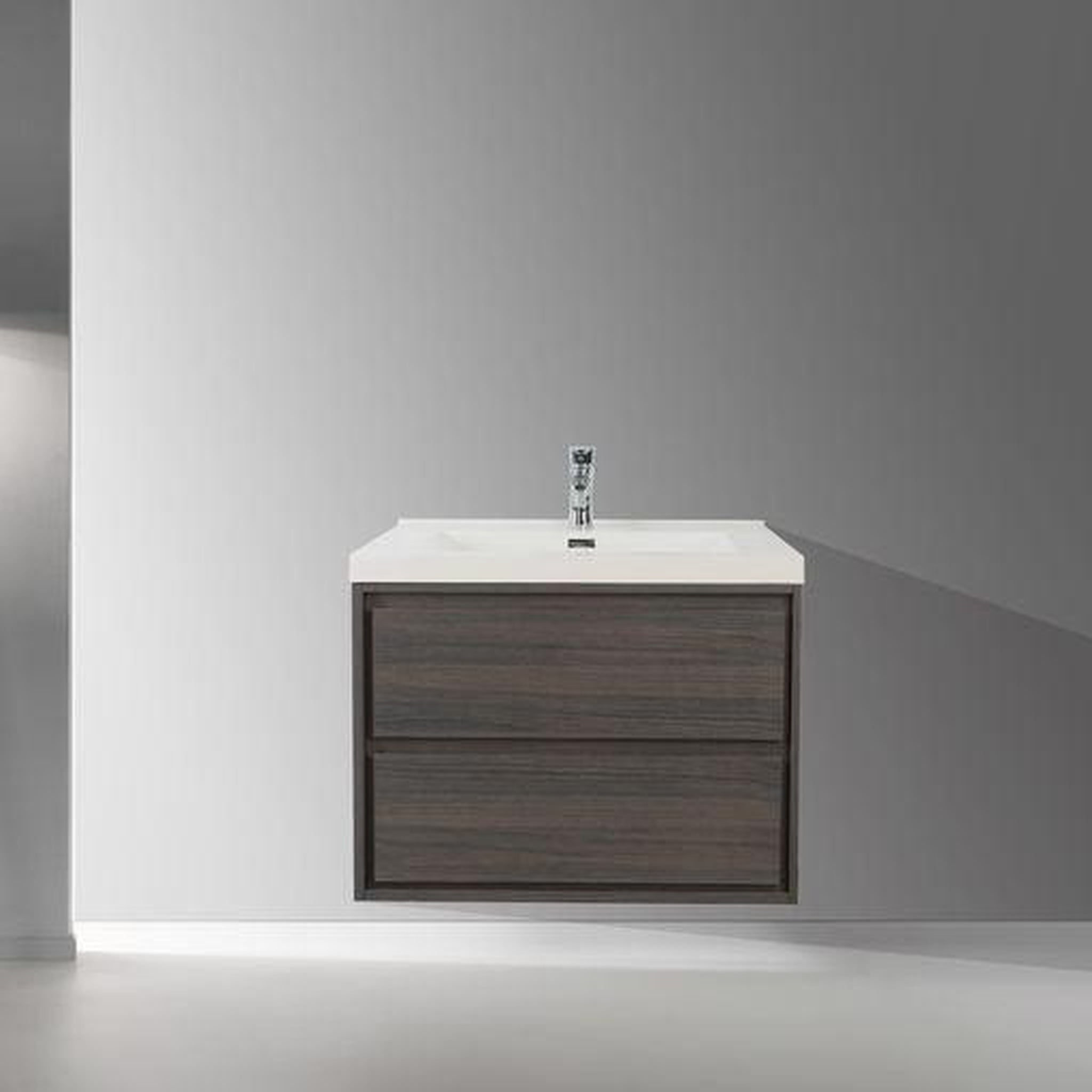 Moreno Bath, Moreno Bath Sage 24" Dark Gray Oak Wall-Mounted Modern Vanity With Single Reinforced White Acrylic Sink