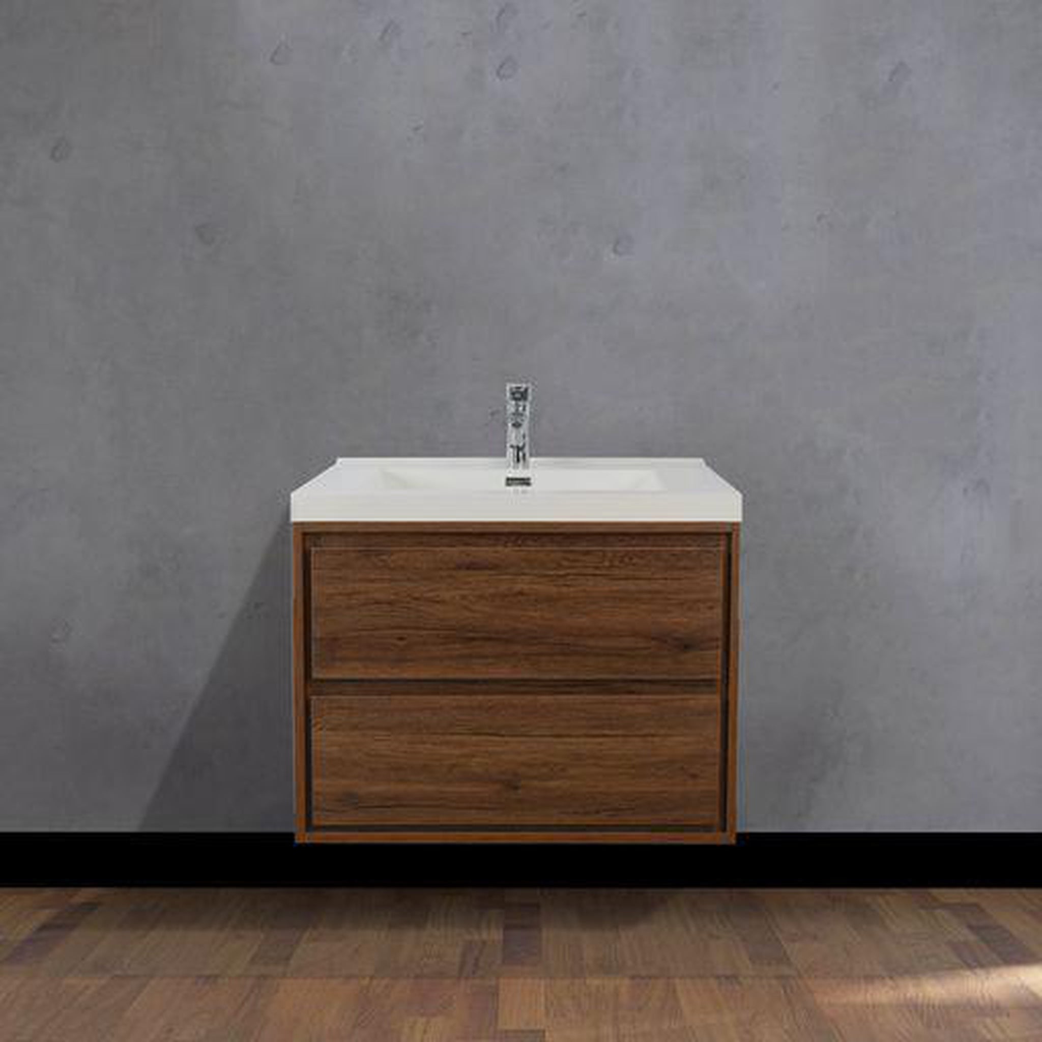 Moreno Bath, Moreno Bath Sage 24" Rosewood Wall-Mounted Modern Vanity With Single Reinforced White Acrylic Sink