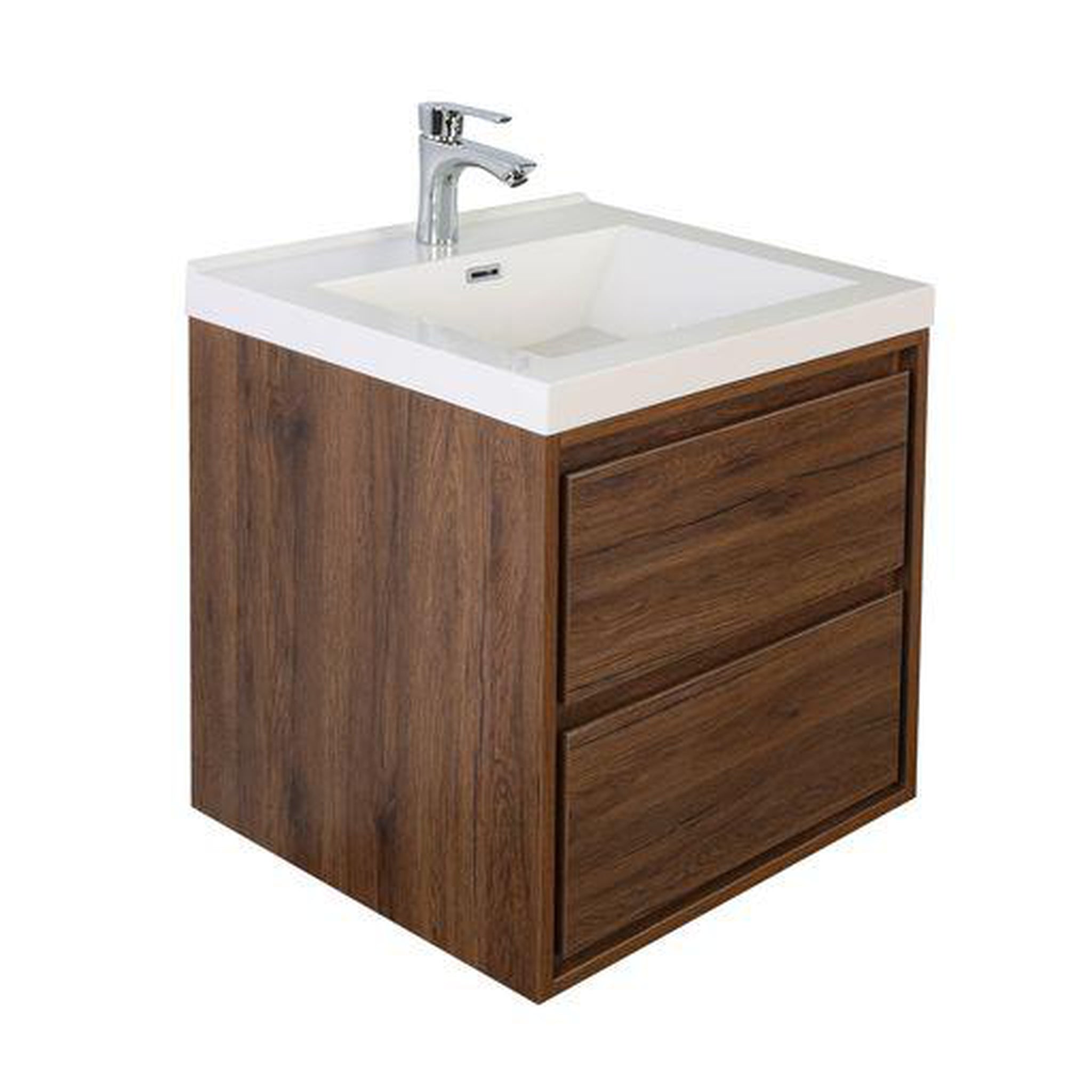 Moreno Bath, Moreno Bath Sage 24" Rosewood Wall-Mounted Modern Vanity With Single Reinforced White Acrylic Sink