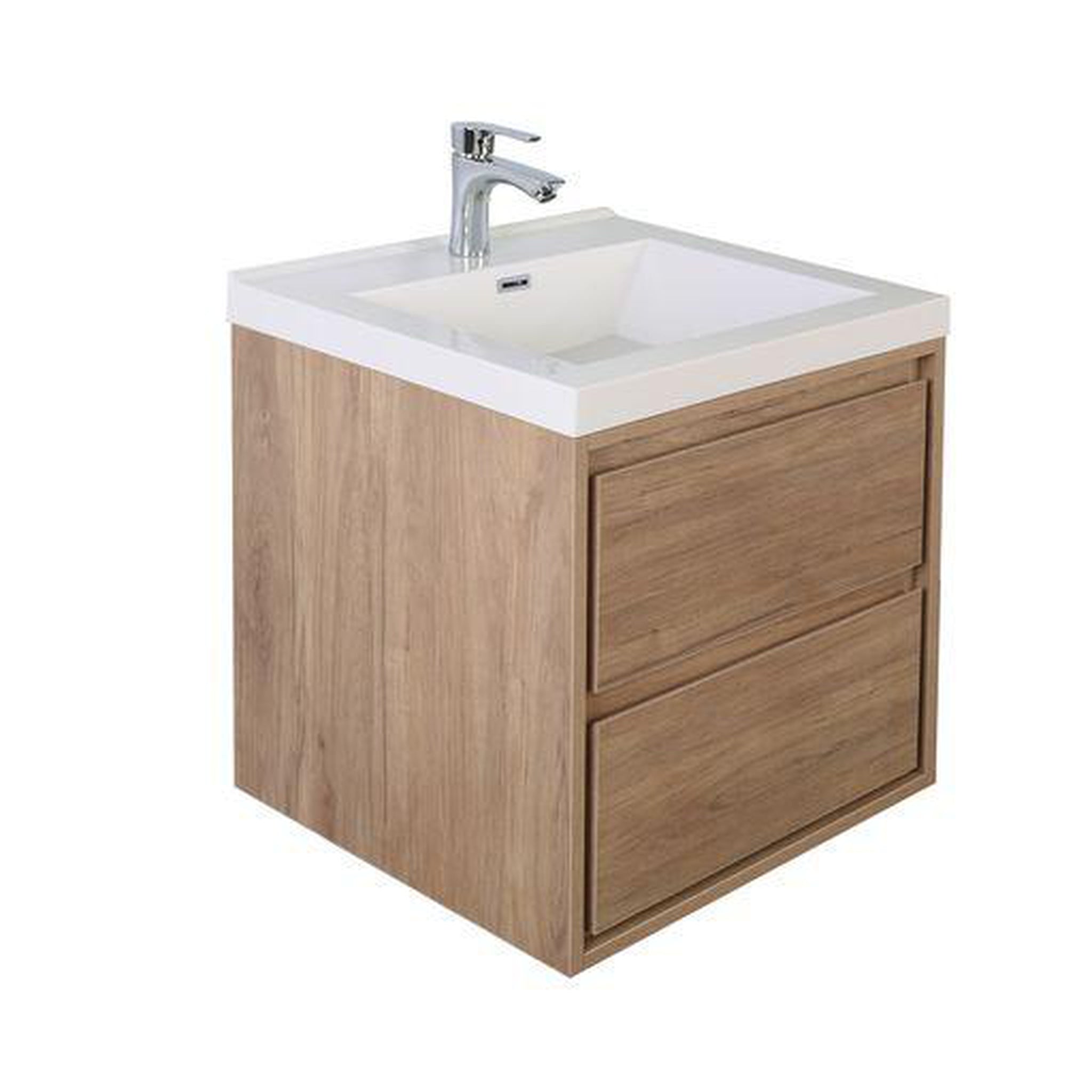 Moreno Bath, Moreno Bath Sage 24" White Oak Wall-Mounted Modern Vanity With Single Reinforced White Acrylic Sink