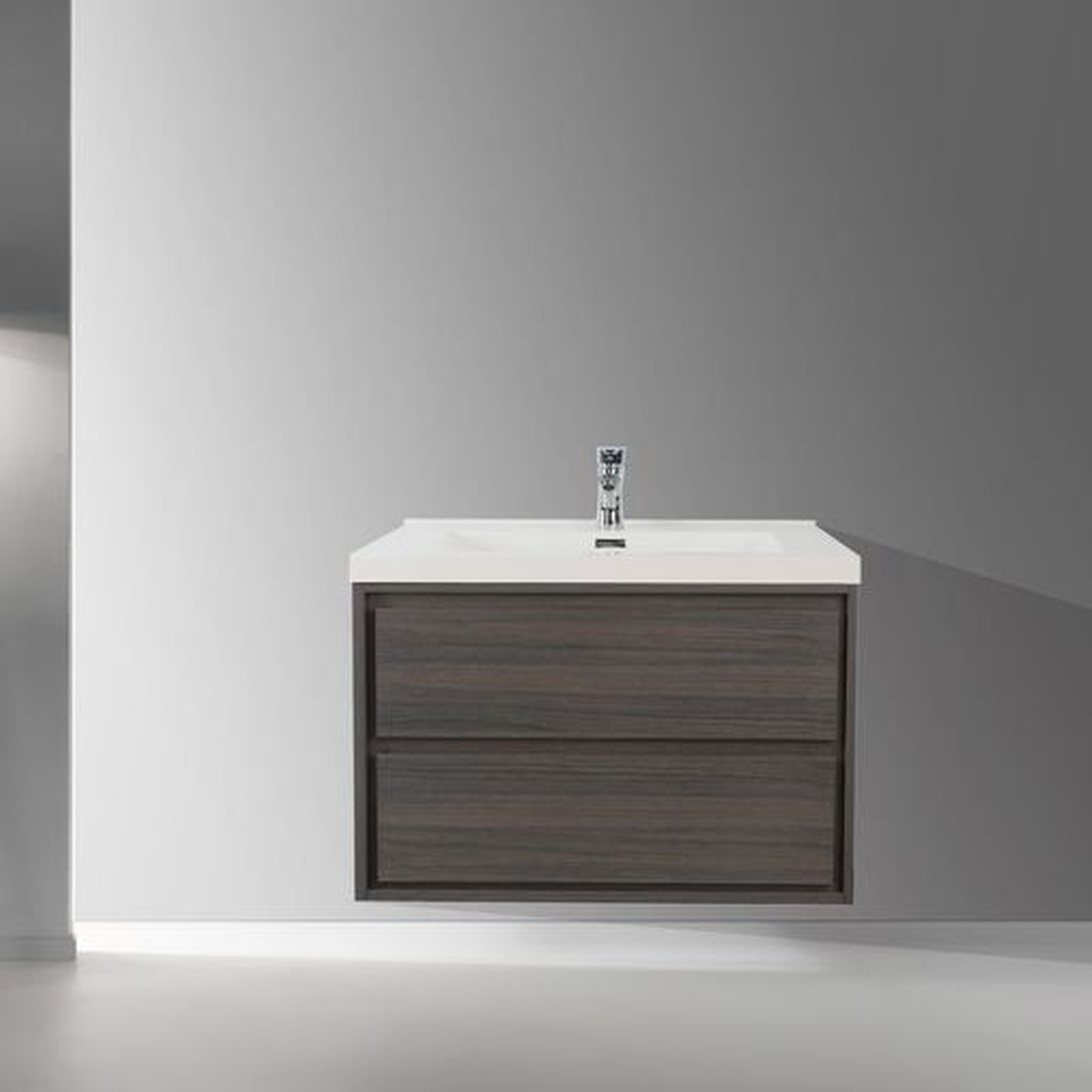 Moreno Bath, Moreno Bath Sage 30" Dark Gray Oak Wall-Mounted Modern Vanity With Single Reinforced White Acrylic Sink