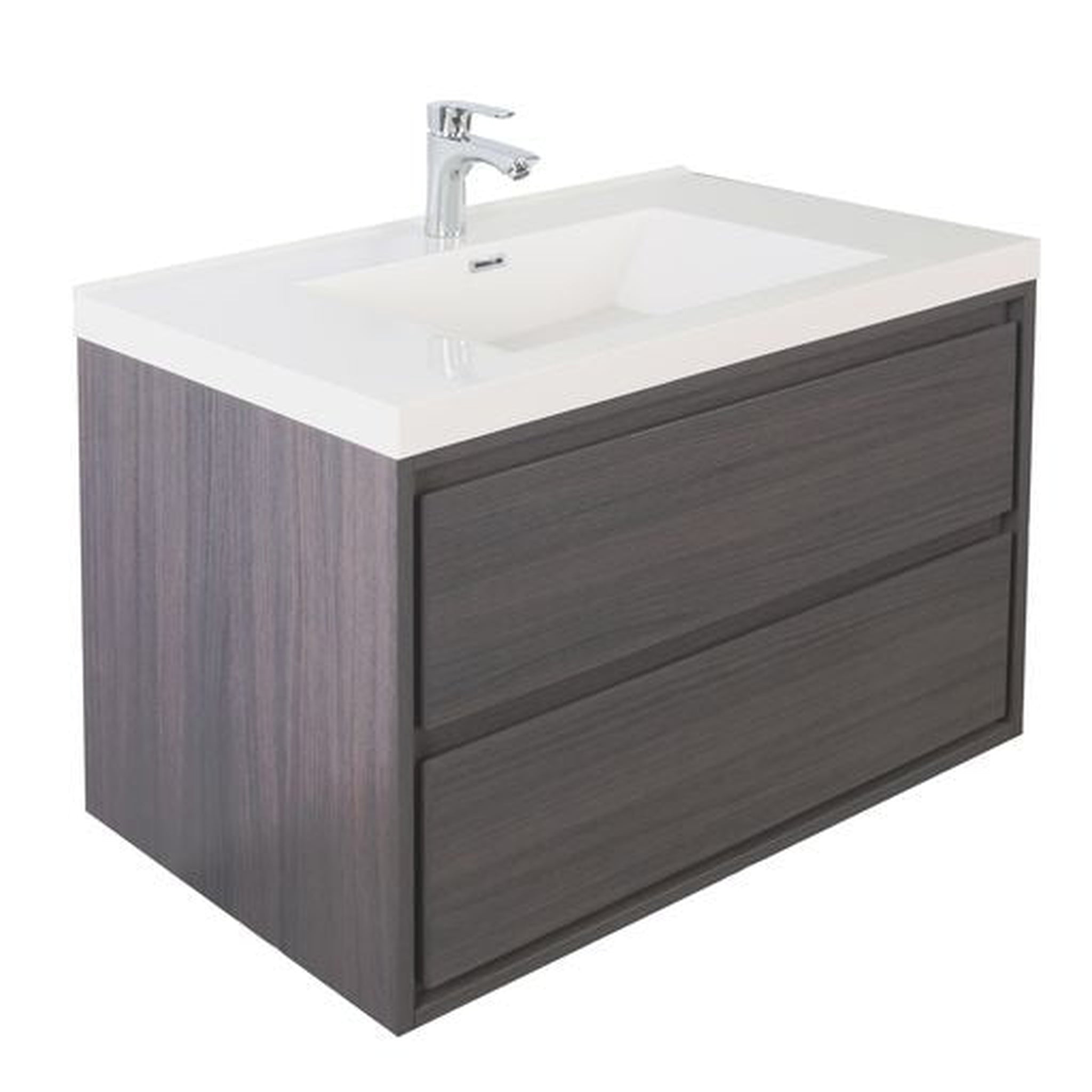 Moreno Bath, Moreno Bath Sage 30" Dark Gray Oak Wall-Mounted Modern Vanity With Single Reinforced White Acrylic Sink