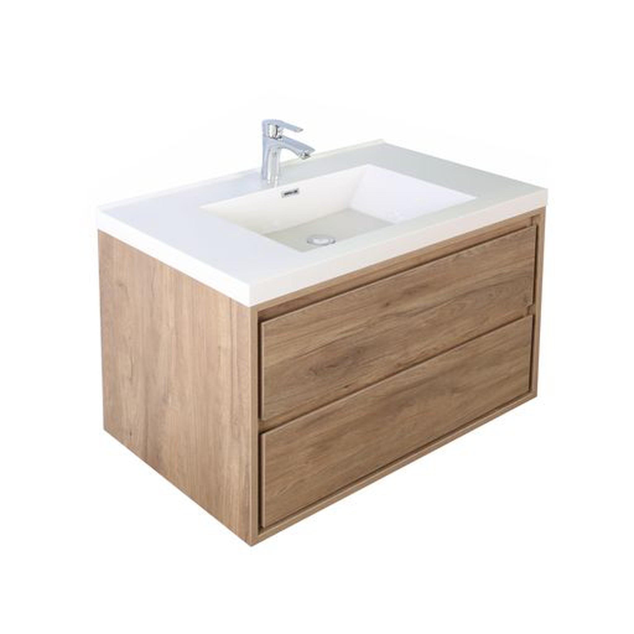 Moreno Bath, Moreno Bath Sage 30" White Oak Wall-Mounted Modern Vanity With Single Reinforced White Acrylic Sink