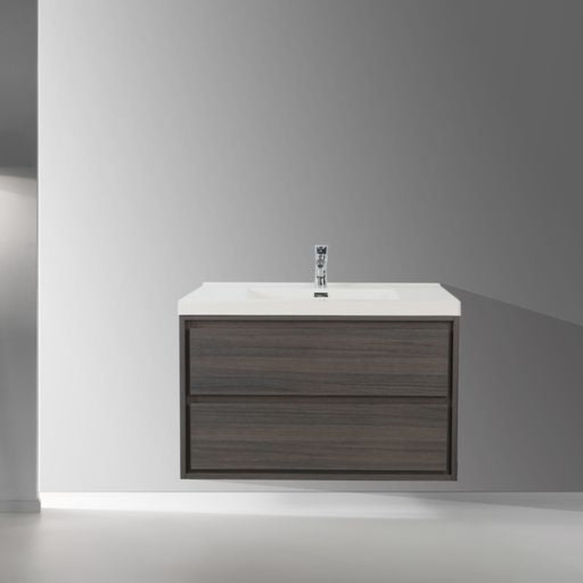 Moreno Bath, Moreno Bath Sage 36" Dark Gray Oak Wall-Mounted Modern Vanity With Single Reinforced White Acrylic Sink