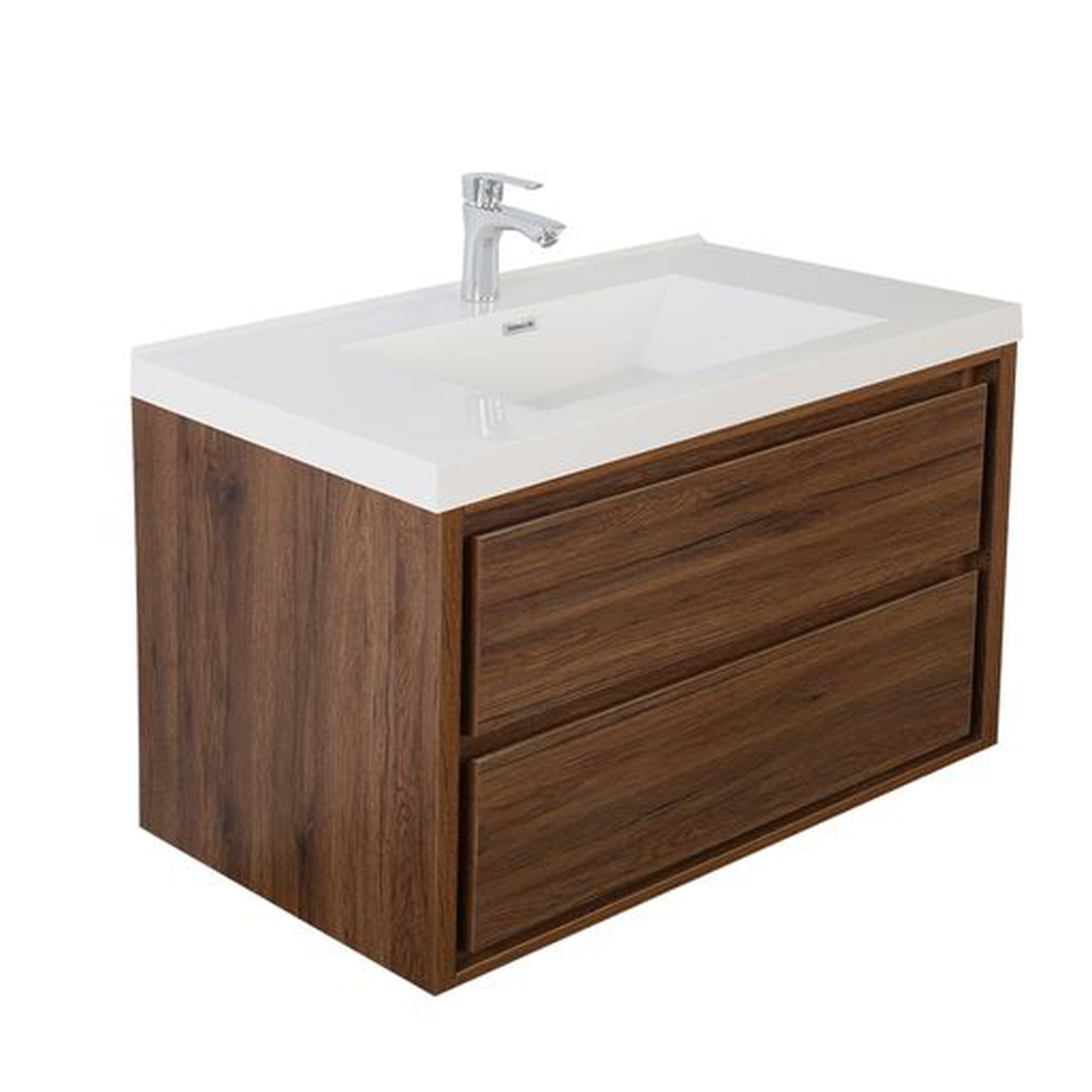 Moreno Bath, Moreno Bath Sage 36" Rosewood Wall-Mounted Modern Vanity With Single Reinforced White Acrylic Sink