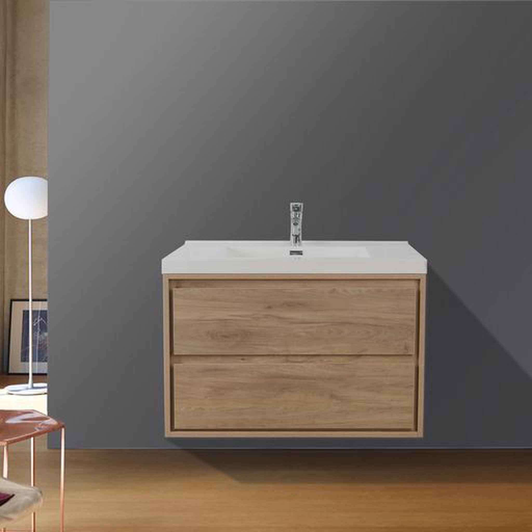 Moreno Bath, Moreno Bath Sage 36" White Oak Wall-Mounted Modern Vanity With Single Reinforced White Acrylic Sink