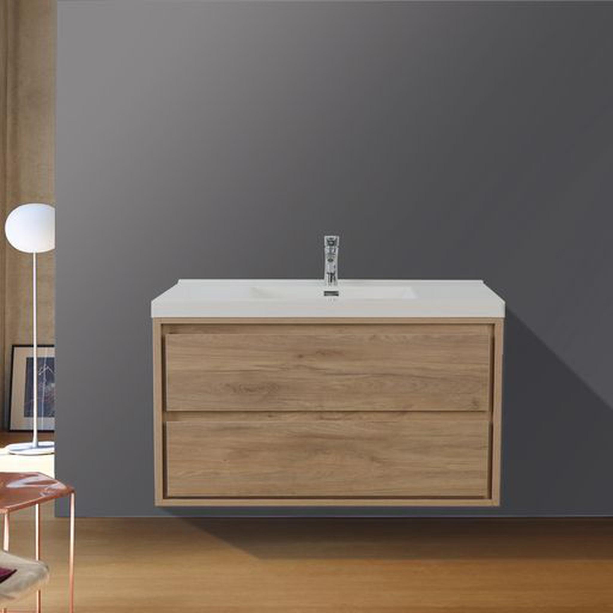 Moreno Bath, Moreno Bath Sage 42" White Oak Wall-Mounted Modern Vanity With Single Reinforced White Acrylic Sink