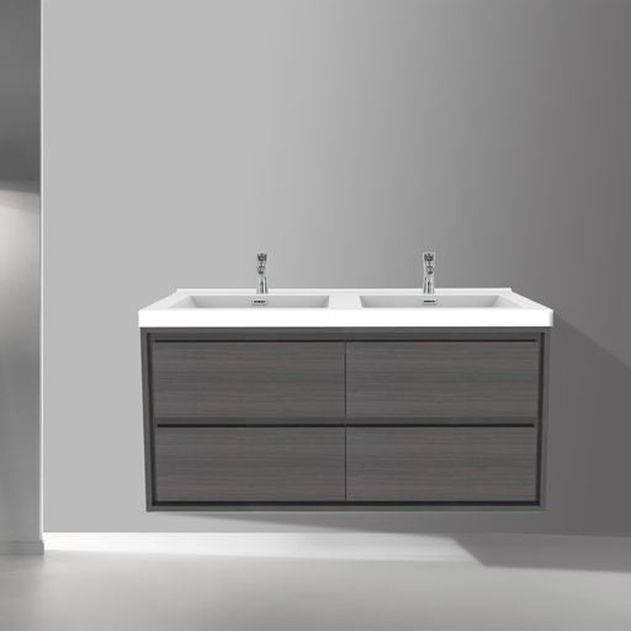 Moreno Bath, Moreno Bath Sage 48" Dark Gray Oak Wall-Mounted Modern Vanity With Double Reinforced White Acrylic Sinks