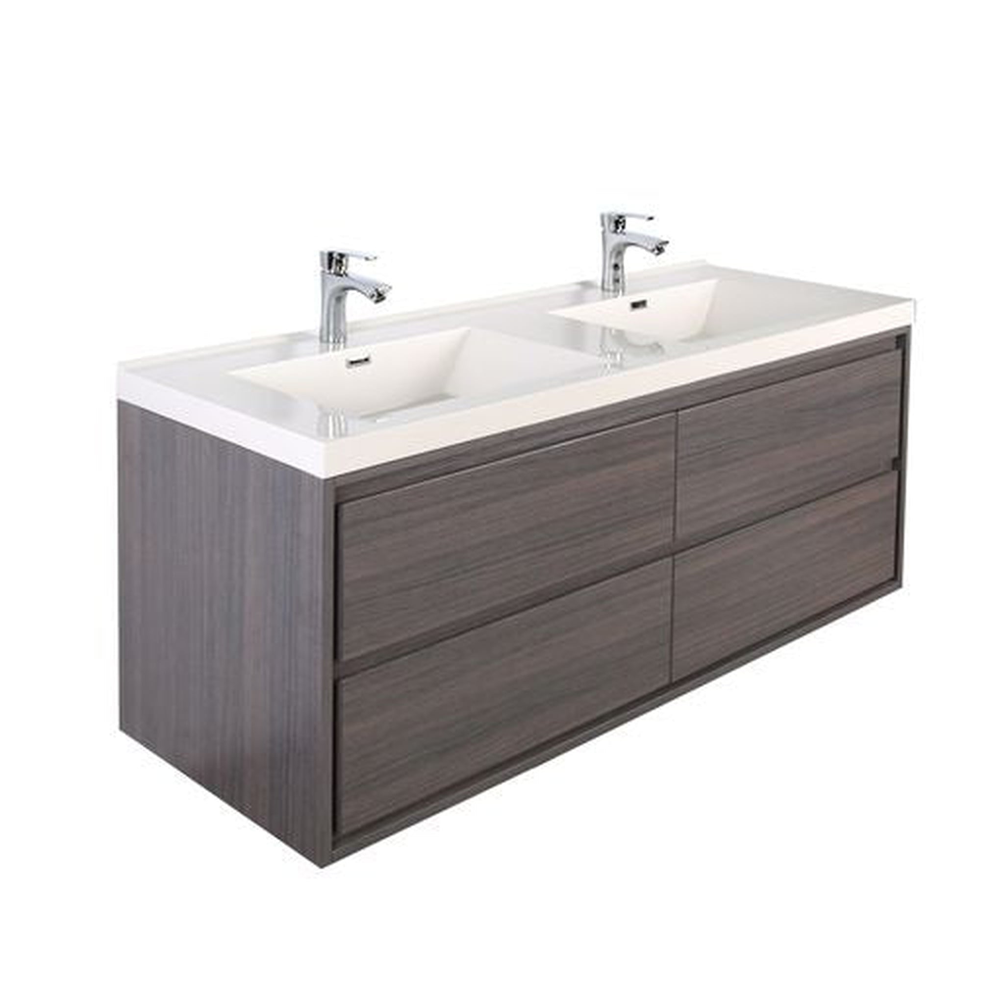 Moreno Bath, Moreno Bath Sage 48" Dark Gray Oak Wall-Mounted Modern Vanity With Double Reinforced White Acrylic Sinks