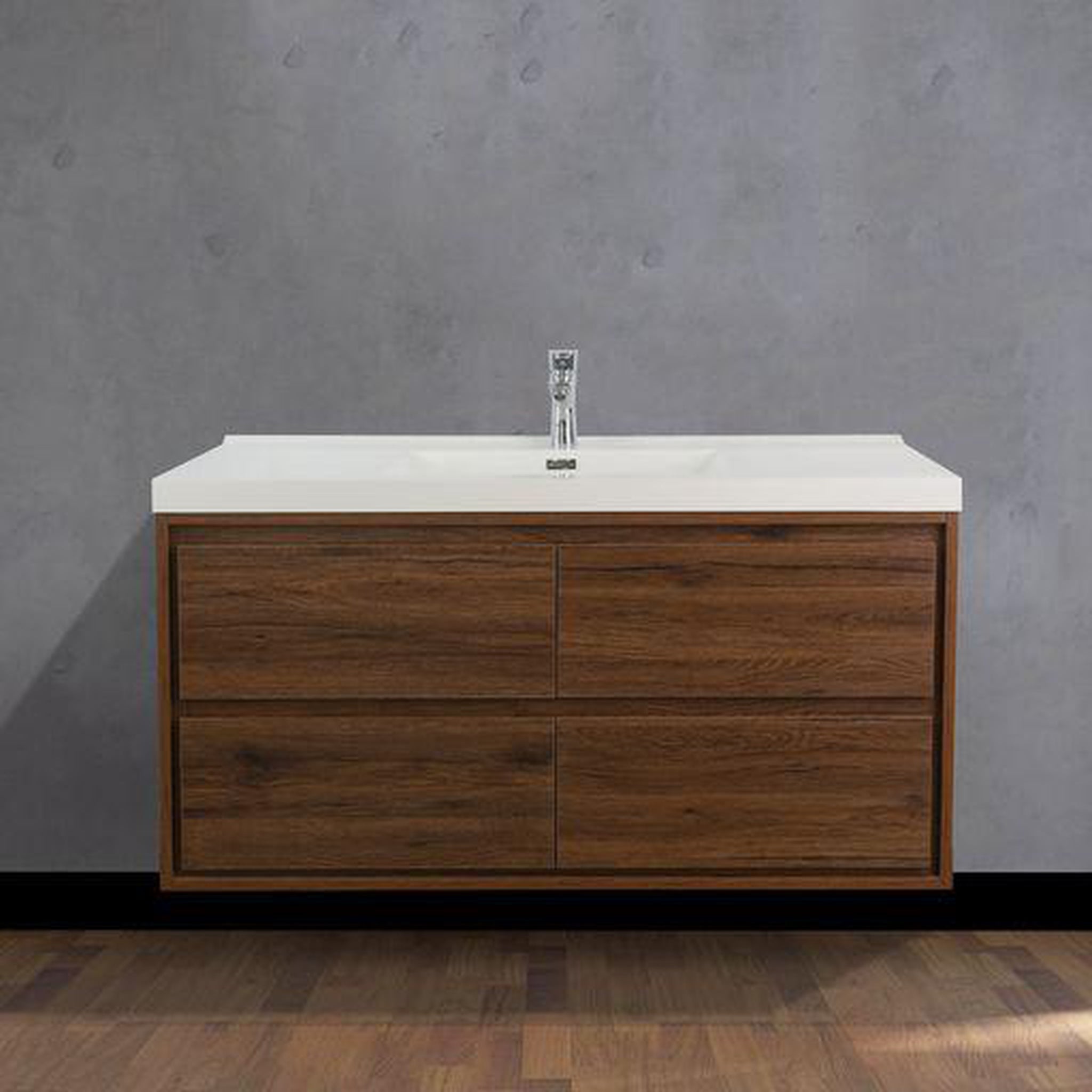 Moreno Bath, Moreno Bath Sage 48" Rosewood Wall-Mounted Modern Vanity With Single Reinforced White Acrylic Sink