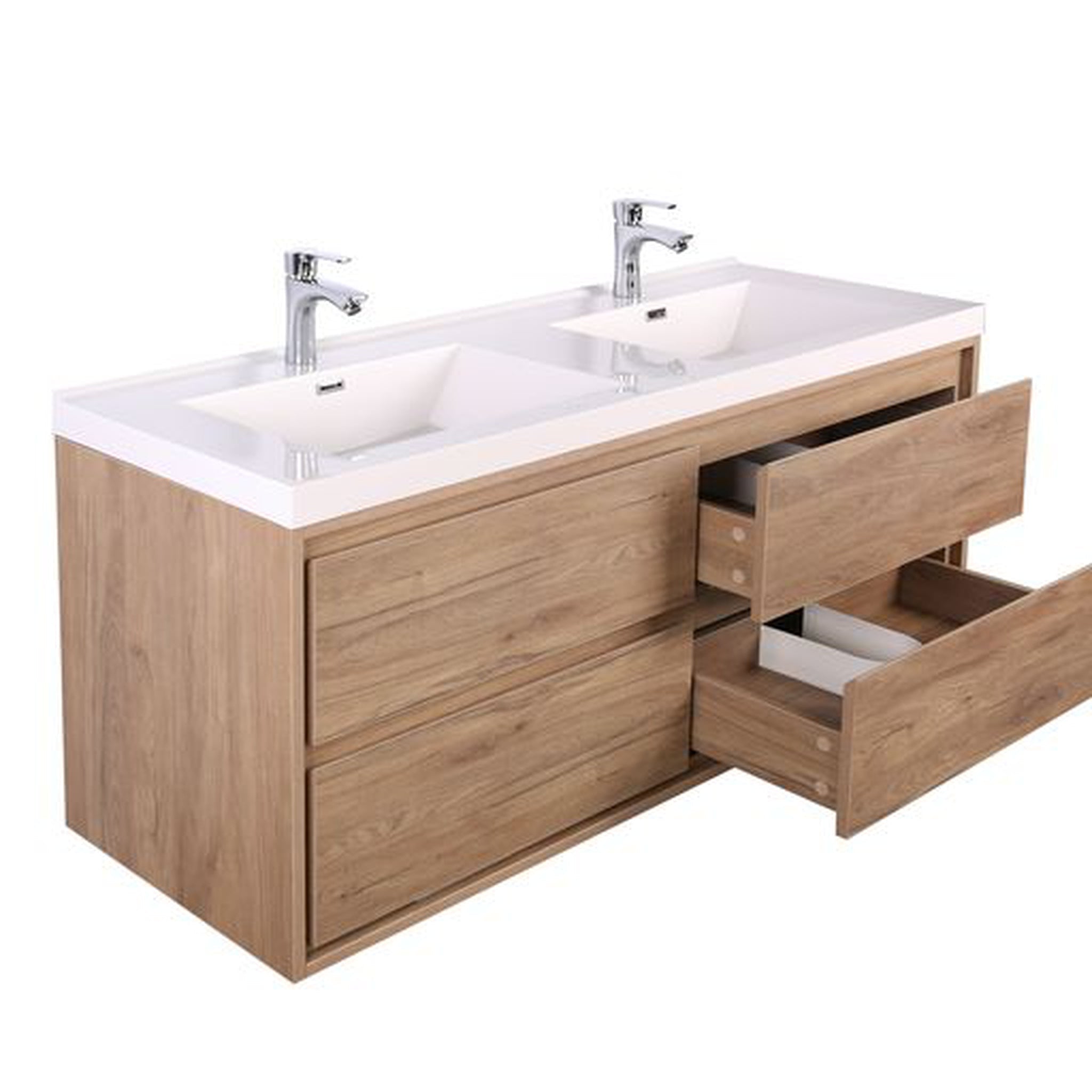 Moreno Bath, Moreno Bath Sage 48" White Oak Wall-Mounted Modern Vanity With Double Reinforced White Acrylic Sinks