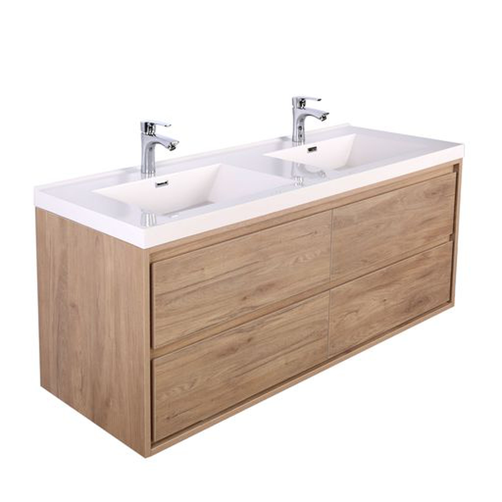 Moreno Bath, Moreno Bath Sage 48" White Oak Wall-Mounted Modern Vanity With Double Reinforced White Acrylic Sinks