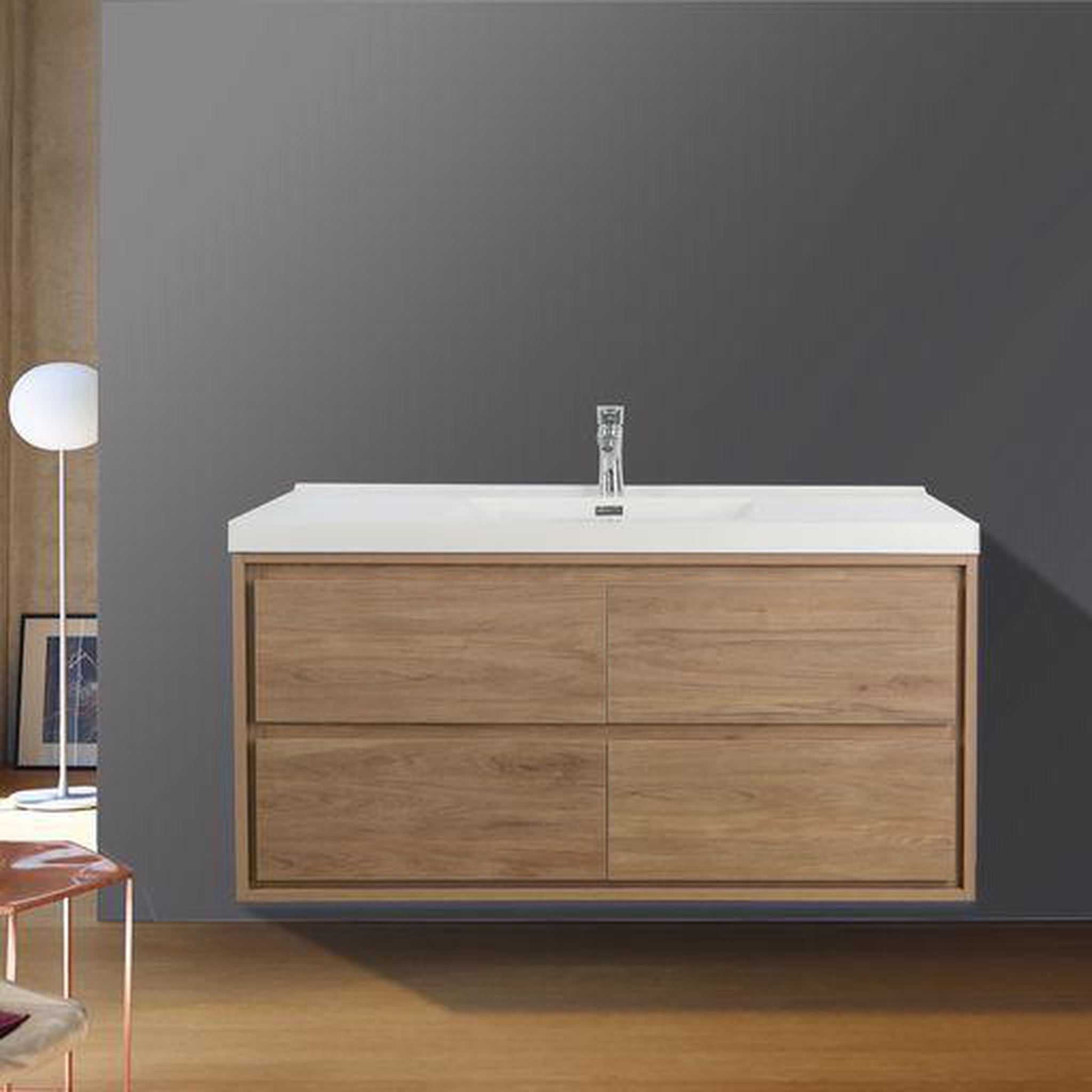 Moreno Bath, Moreno Bath Sage 48" White Oak Wall-Mounted Modern Vanity With Single Reinforced White Acrylic Sink