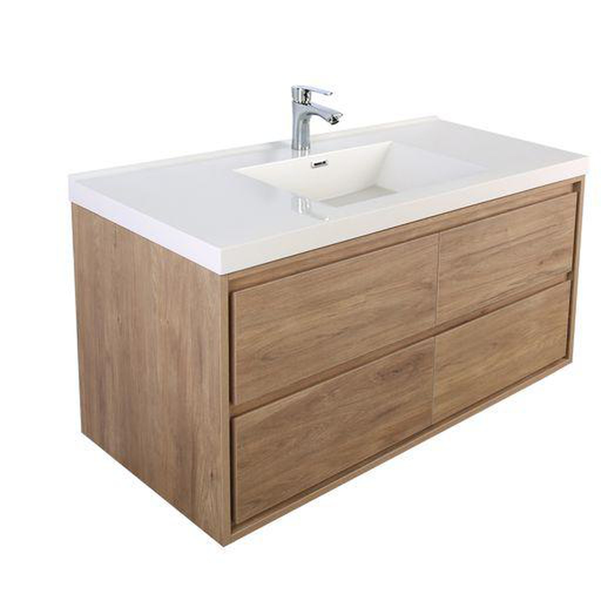 Moreno Bath, Moreno Bath Sage 48" White Oak Wall-Mounted Modern Vanity With Single Reinforced White Acrylic Sink