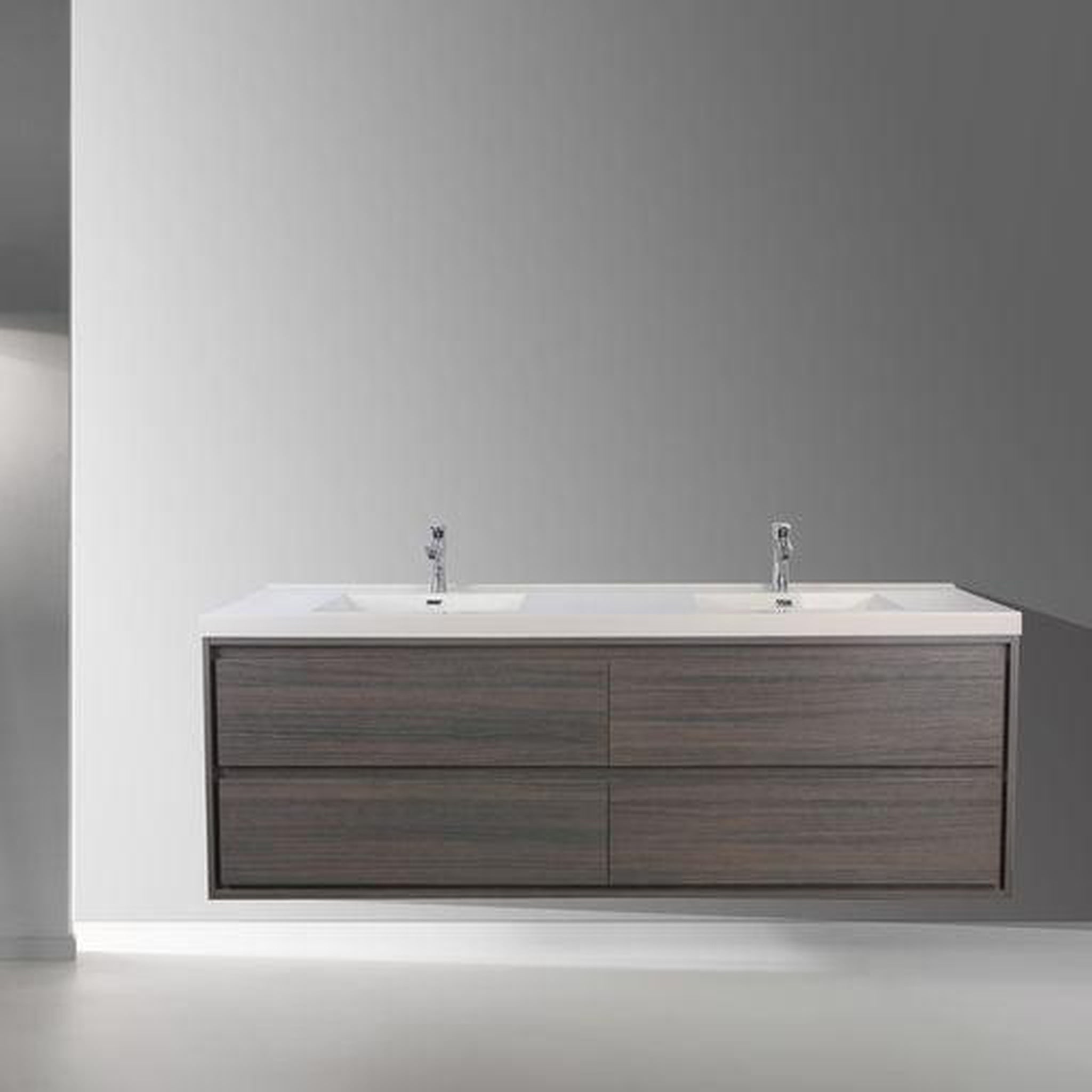 Moreno Bath, Moreno Bath Sage 60" Dark Gray Oak Wall-Mounted Modern Vanity With Double Reinforced White Acrylic Sinks