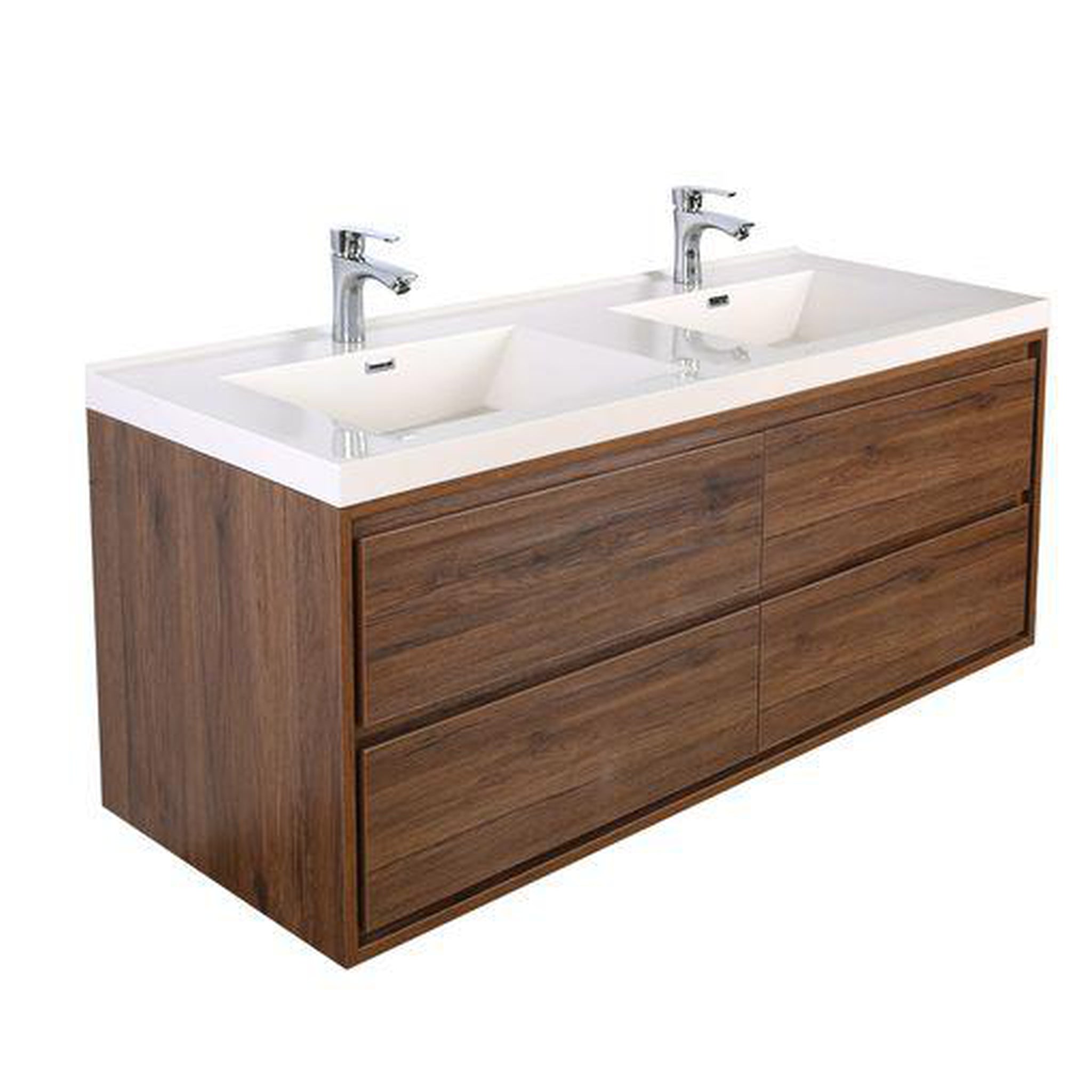 Moreno Bath, Moreno Bath Sage 60" Rosewood Wall-Mounted Modern Vanity With Double Reinforced White Acrylic Sinks