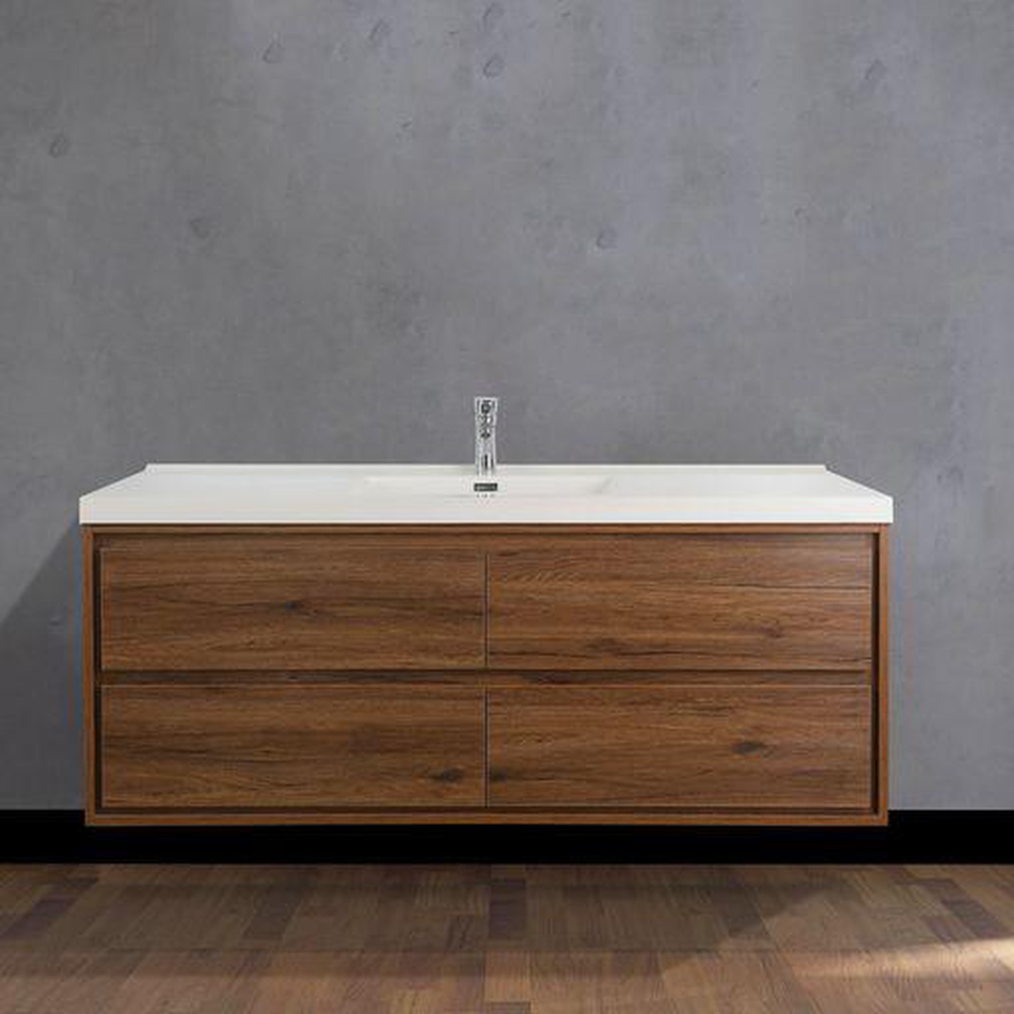 Moreno Bath, Moreno Bath Sage 60" Rosewood Wall-Mounted Modern Vanity With Single Reinforced White Acrylic Sink