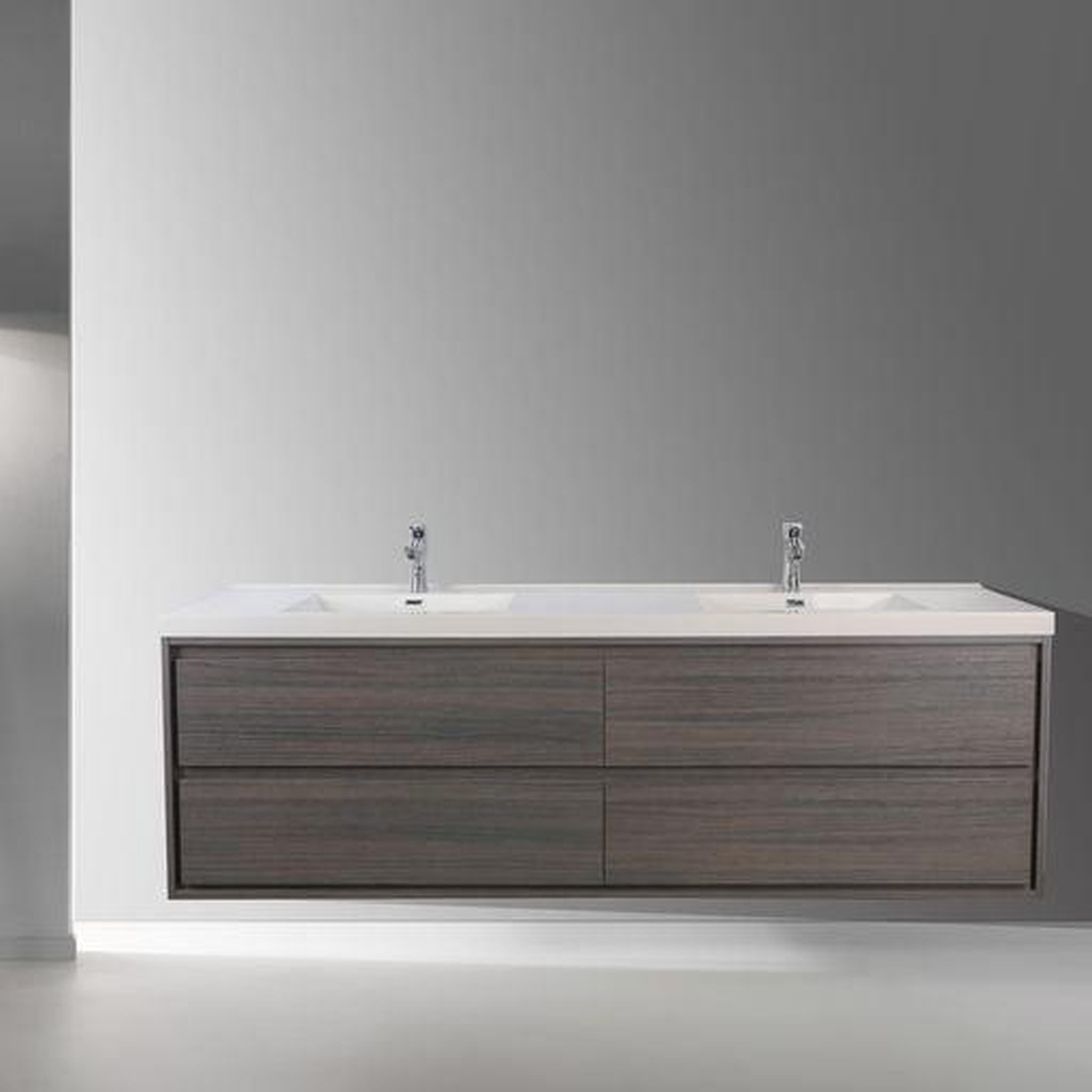 Moreno Bath, Moreno Bath Sage 72" Dark Gray Oak Wall-Mounted Modern Vanity With Double Reinforced White Acrylic Sinks