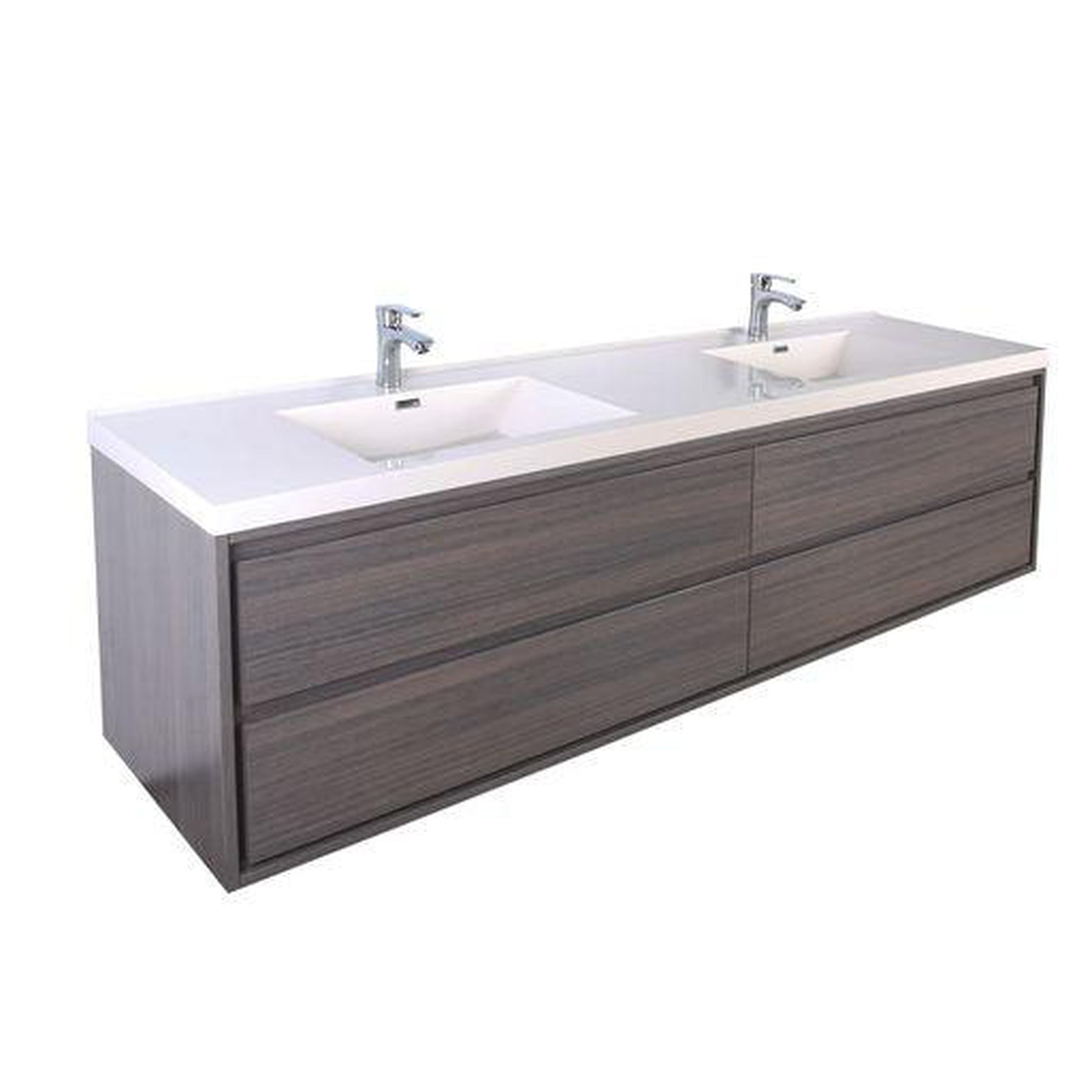 Moreno Bath, Moreno Bath Sage 72" Dark Gray Oak Wall-Mounted Modern Vanity With Double Reinforced White Acrylic Sinks