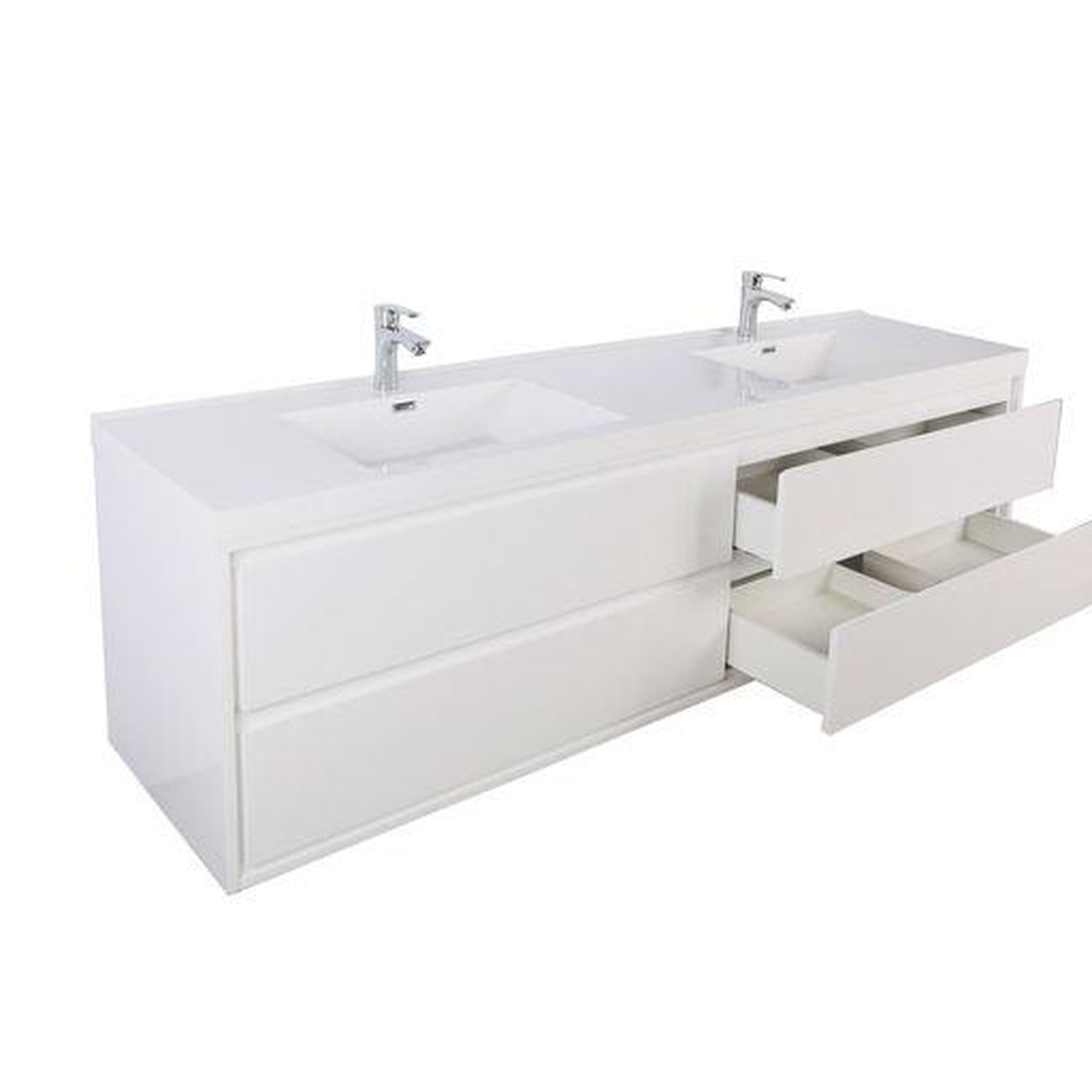 Moreno Bath, Moreno Bath Sage 72" High Gloss White Wall-Mounted Modern Vanity With Double Reinforced White Acrylic Sinks