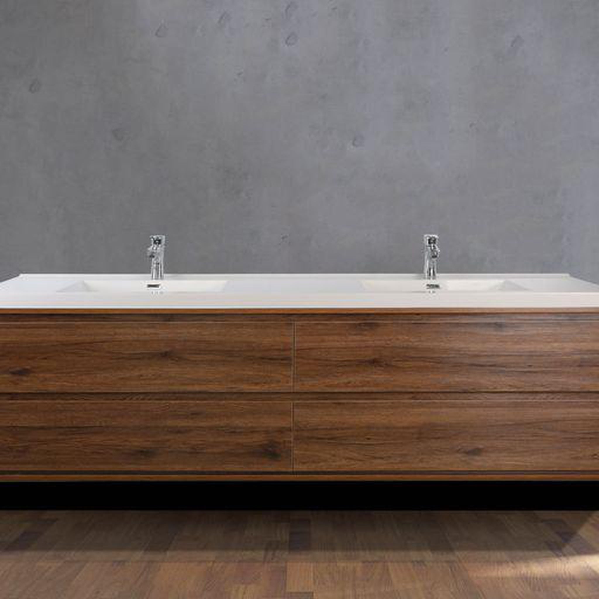 Moreno Bath, Moreno Bath Sage 72" Rosewood Wall-Mounted Modern Vanity With Double Reinforced White Acrylic Sinks