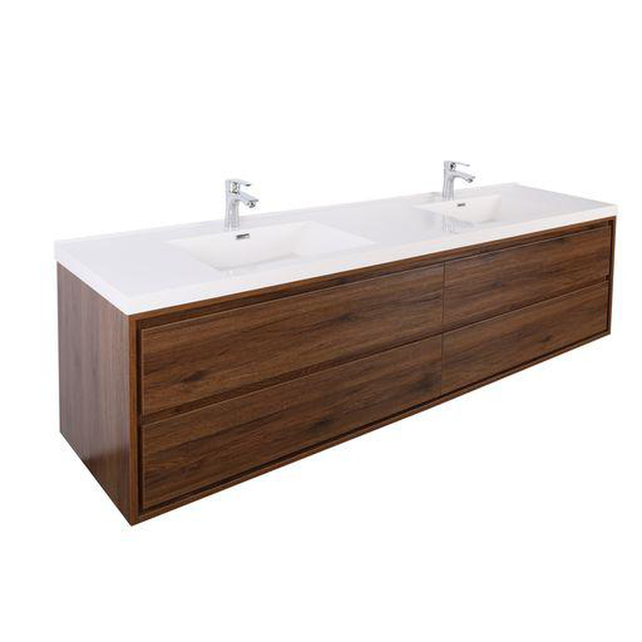 Moreno Bath, Moreno Bath Sage 72" Rosewood Wall-Mounted Modern Vanity With Double Reinforced White Acrylic Sinks