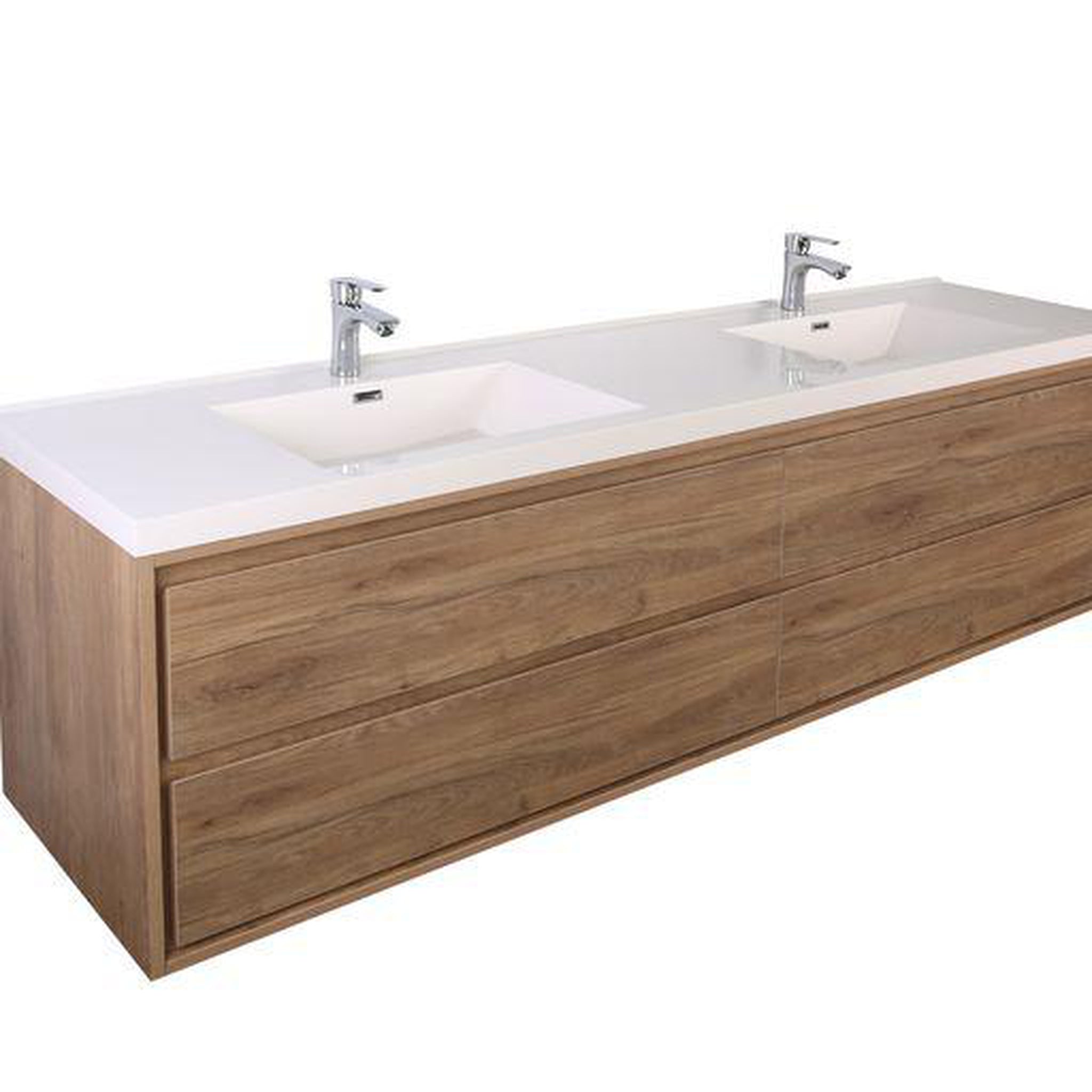 Moreno Bath, Moreno Bath Sage 72" White Oak Wall-Mounted Modern Vanity With Double Reinforced White Acrylic Sinks