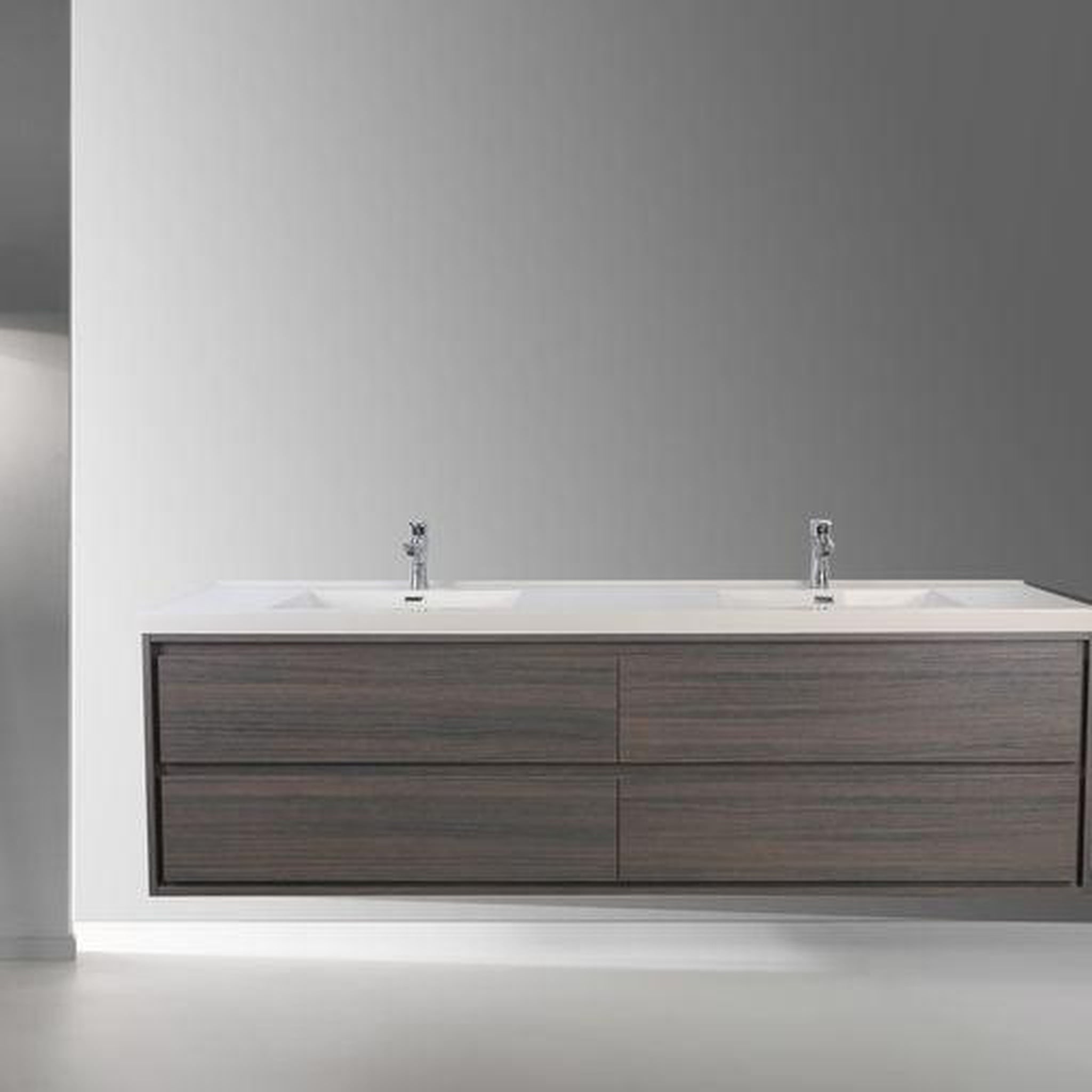 Moreno Bath, Moreno Bath Sage 84" Dark Gray Oak Wall-Mounted Modern Vanity With Double Reinforced White Acrylic Sinks