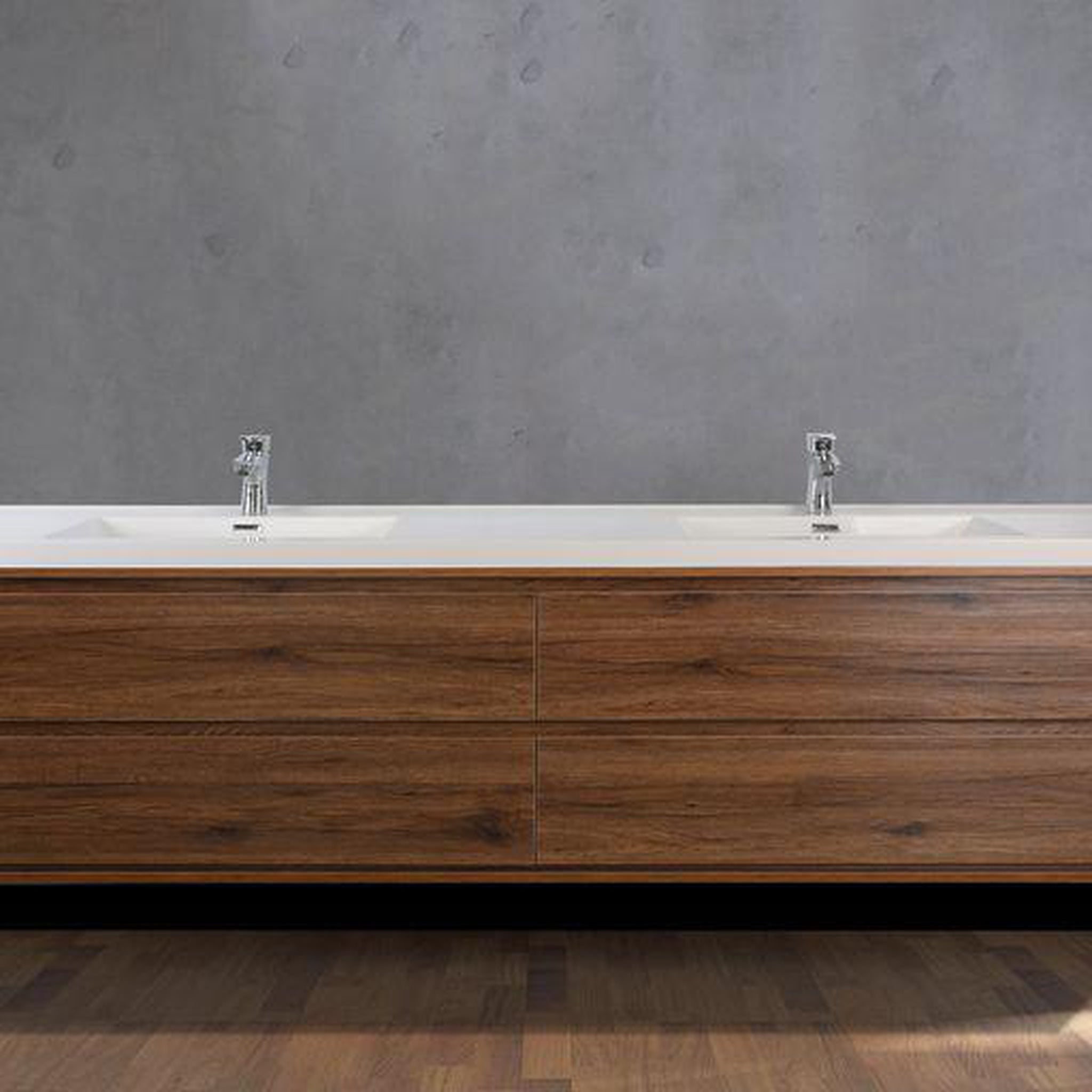 Moreno Bath, Moreno Bath Sage 84" Rosewood Wall-Mounted Modern Vanity With Double Reinforced White Acrylic Sinks