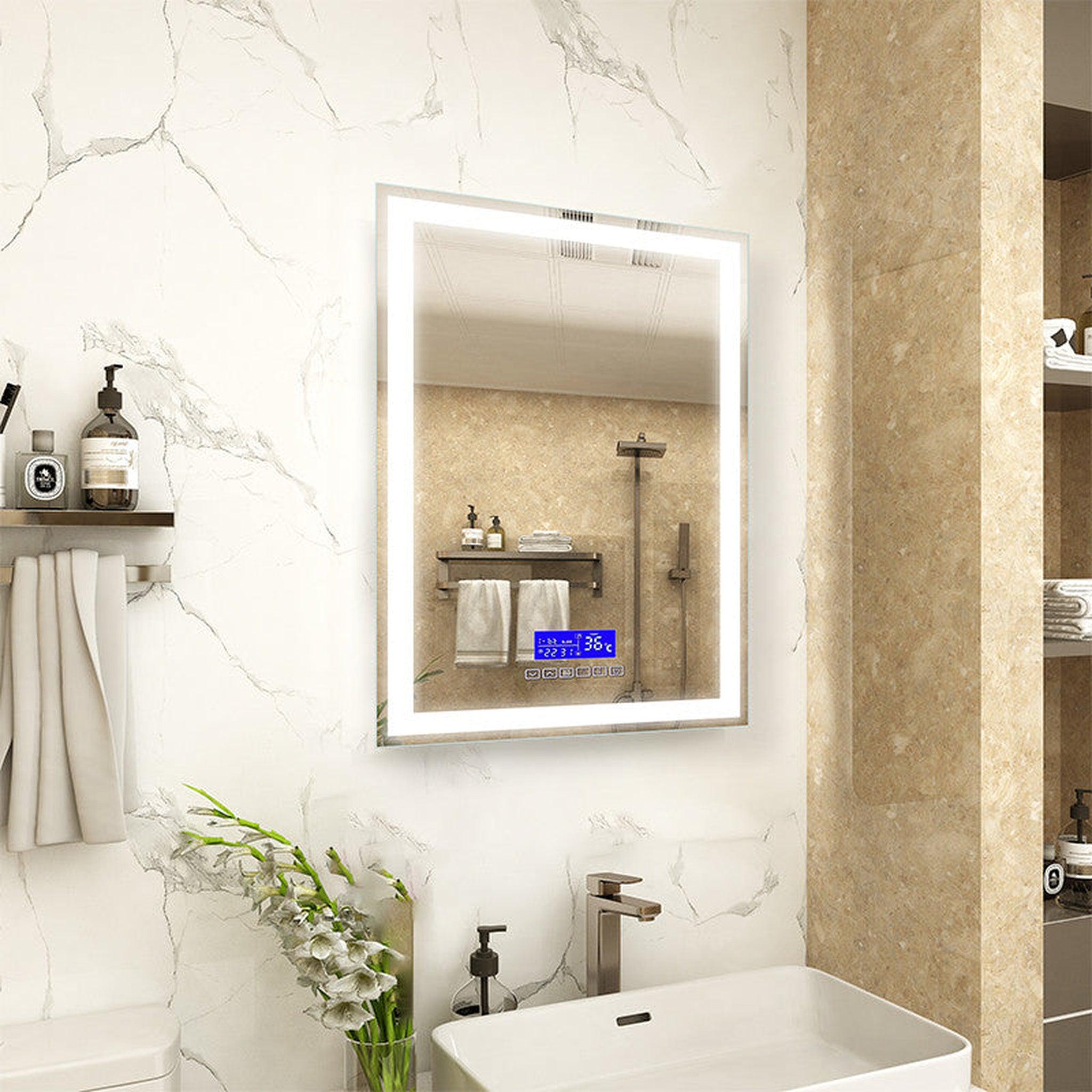 Moreno Bath, Moreno Florence 24" x 36" Frameless LED Mirror With Bluetooth, Time, and Temperature